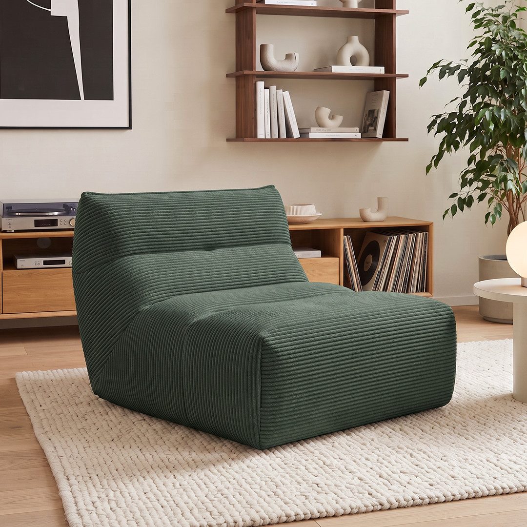skølm Relaxsessel & Beanbag-Sofa aus Cord, Sitzsack Sofa dick gepolstert, vakuumiert (Dunkelgrün, Loungesessel, 1 Sitzer), dick gepolstert, vakuumiert - ohne Aufbau