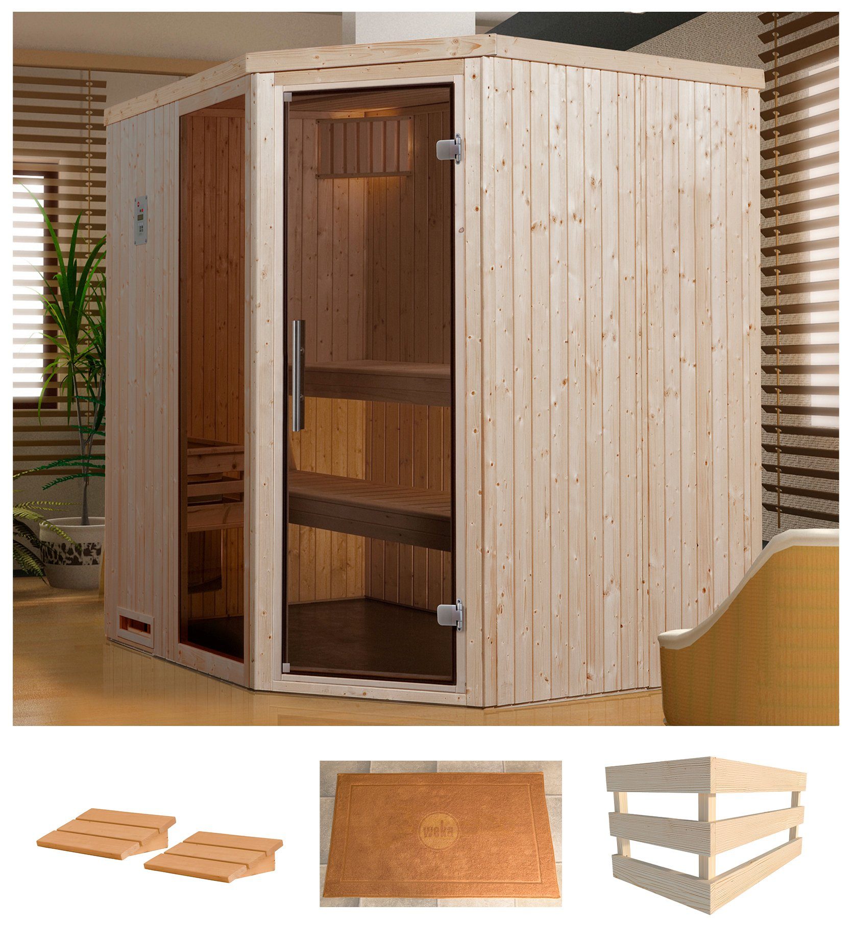 weka Sauna Varberg 2, BxTxH: 194 x 177 x 199 cm, 68 mm, ohne Ofen
