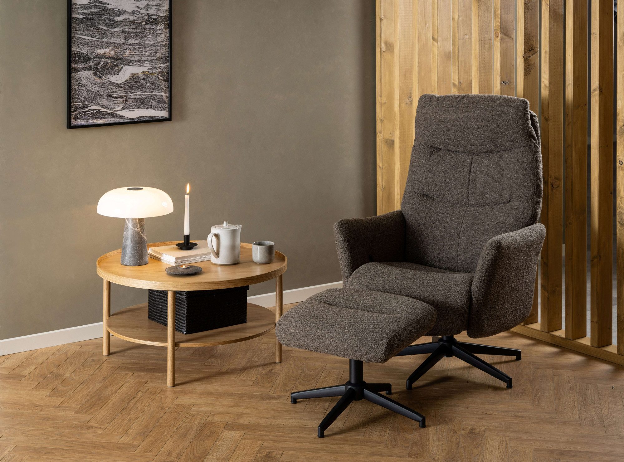 ACTONA GROUP Couchtisch Banbury, Sofatisch, Wohnzimmertisch (80x80x42cm), 2 Ebenen, Eichenfurnier, runde Form, FSC™