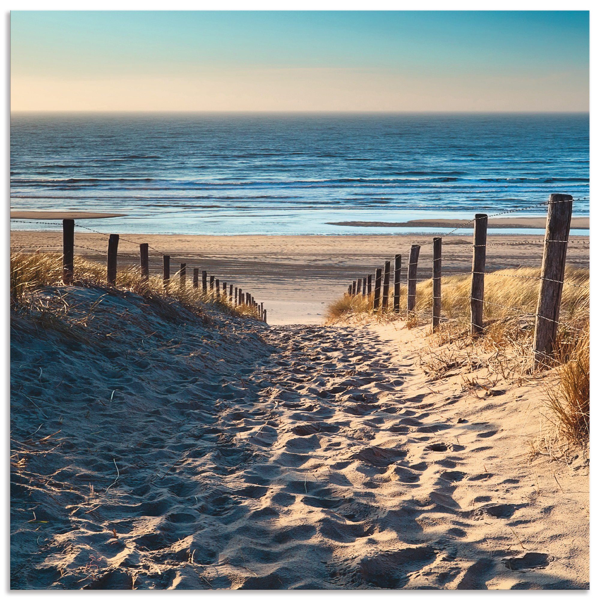 Artland Küchenrückwand Weg zum Nordseestrand Sonnenuntergang, (1-tlg), Alu Spritzschutz mit Klebeband, einfache Montage