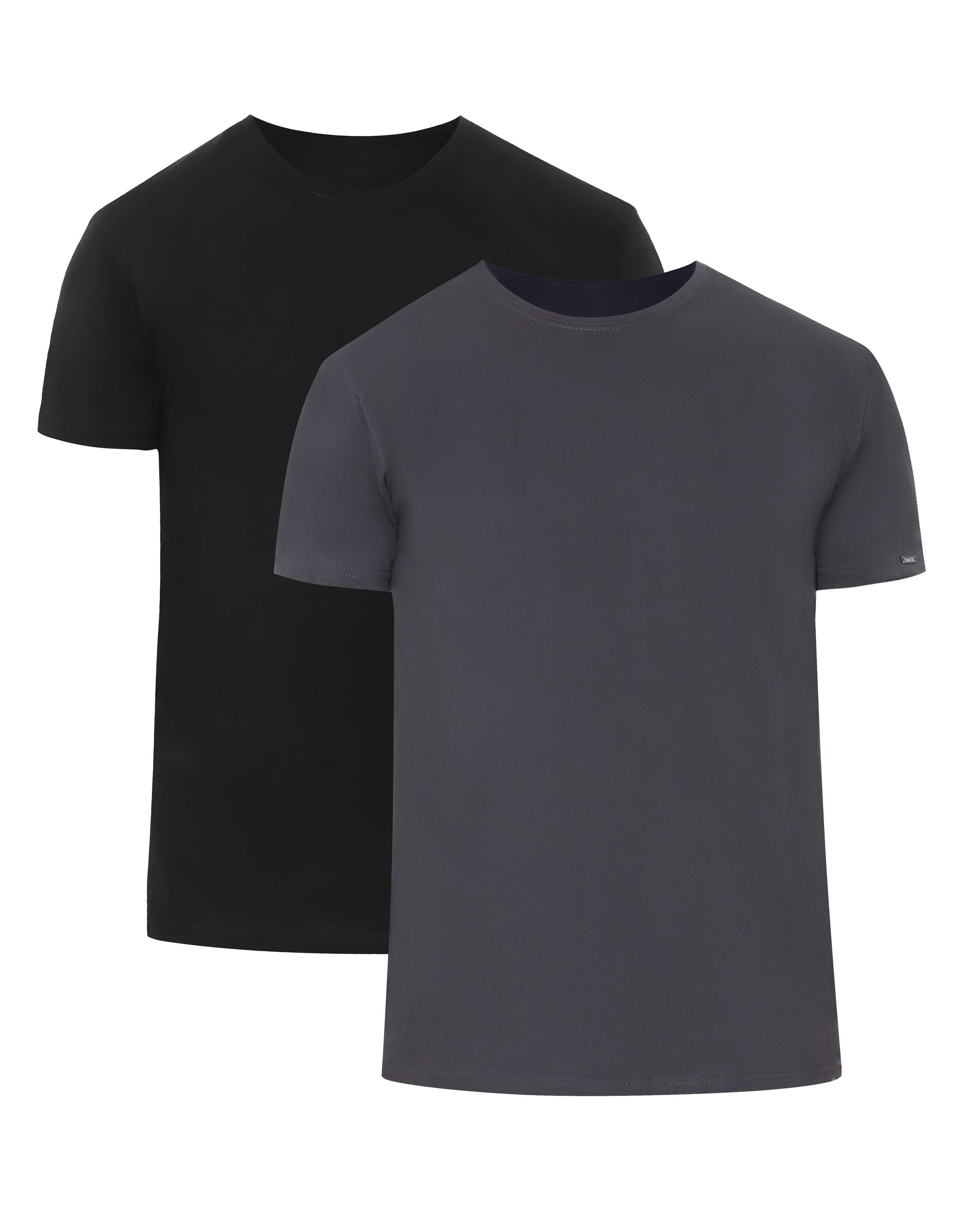 Cornette T-Shirt Herren T-Shirts mit U-Ausschnitt 2er Pack CR068 (1-tlg) Schwarz/Graphite (2 Pack)