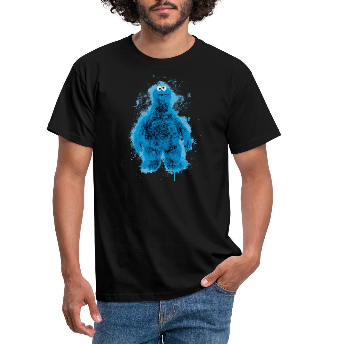 Spreadshirt T-Shirt Sesamstraße Krümelmonster Farbspritzer Männer T-Shirt (1-tlg)
