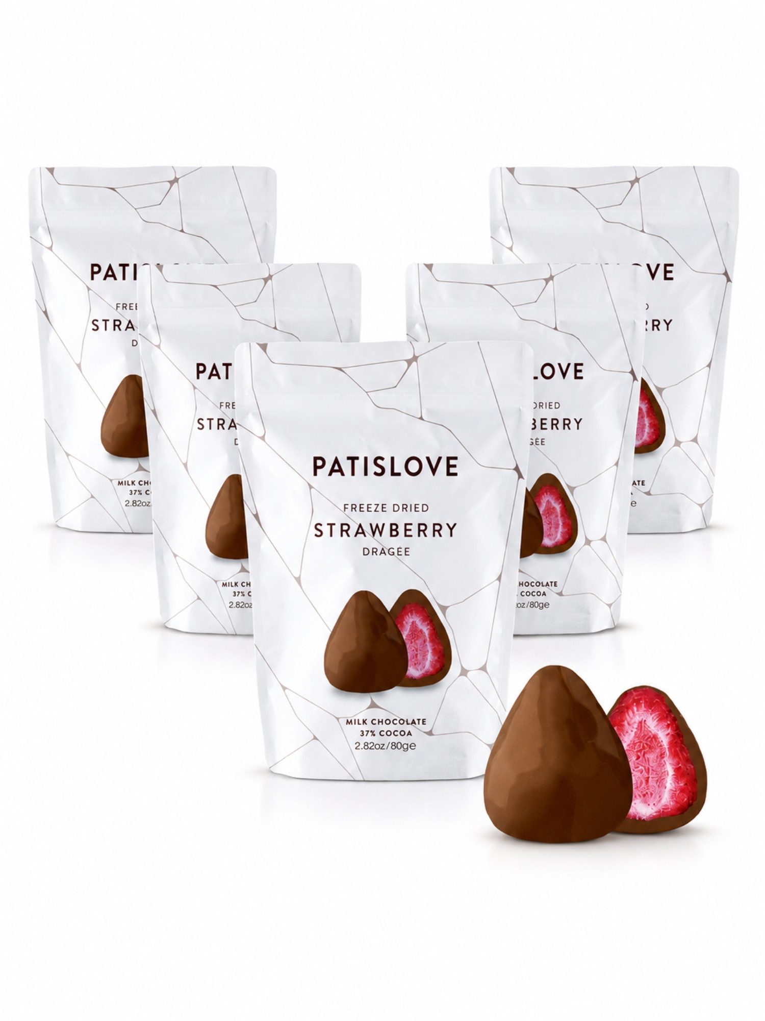 PATISLOVE Schokolade Patislove Gefriergetrocknete Erdbeeren in Vollmilchschokolade, 80g, Gefriergetrocknete ganze Früchte, Premium Vollmilchschokolade