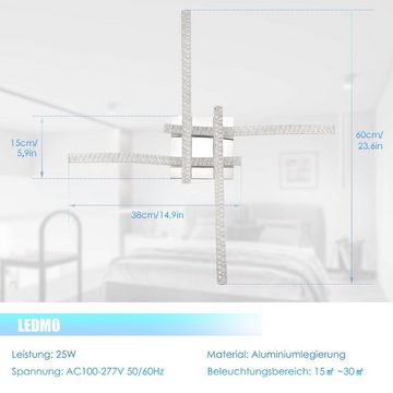 LETGOSPT Deckenleuchte 48W Kristall LED Deckenlampe, 4 flammig Lampen Dimmbar, Fernbedienung, LED fest integriert, Kaltweiß, Warmweiß, Naturweiß, Geschwungene Deckenleuchte Pendelleuchte für Wohnzimmer Schlafzimmer