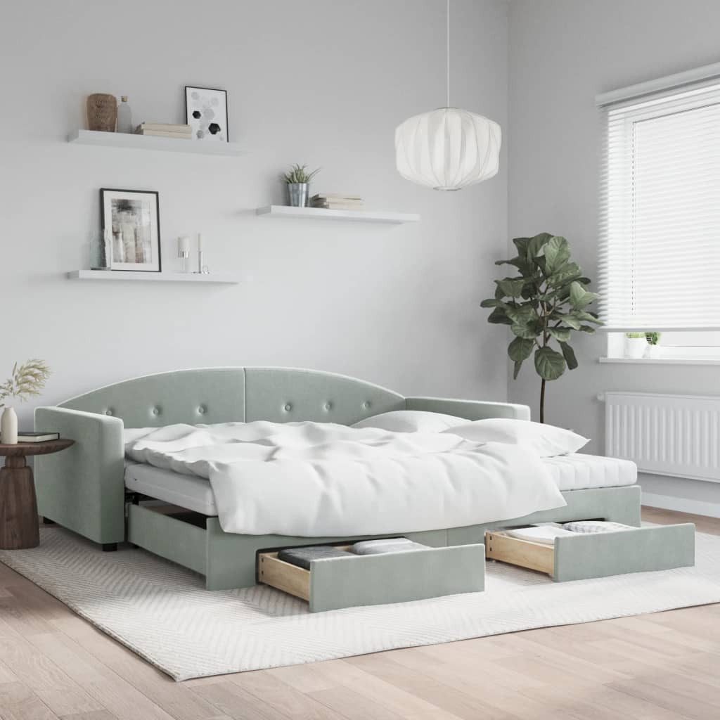 vidaXL Bett, Tagesbett Ausziehbar mit Schubladen Hellgrau 100x200 cm Samt günstig online kaufen