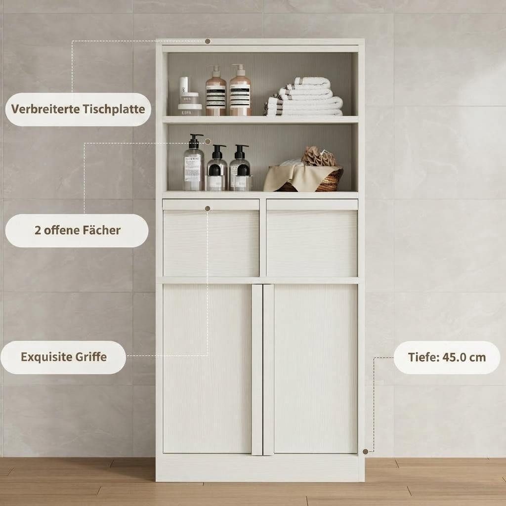 GarveeMore Badkommode Badezimmerschrank Badschrank mit 2 Schubladen 60x30x130 – Bild 5 von 5
