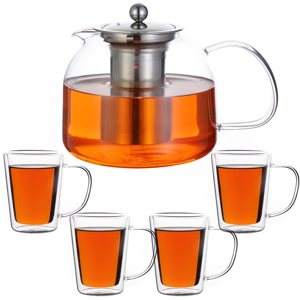Glaskanne Spülmaschinengeeignet Teegläser Set Siebeinsatz L monzana Teebereiter 1,5 4er Edelstahl Teekanne, Sieb inkl.