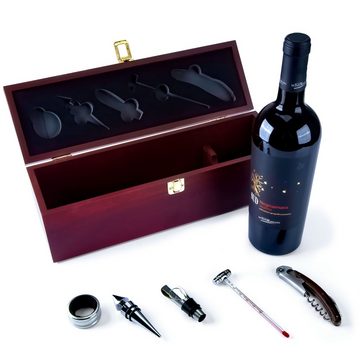 Goods+Gadgets Weinkiste Somelier-Set (Holzbox für eine Weinflasche, Weingeschenk Set mit Zubehör), 6-teilig