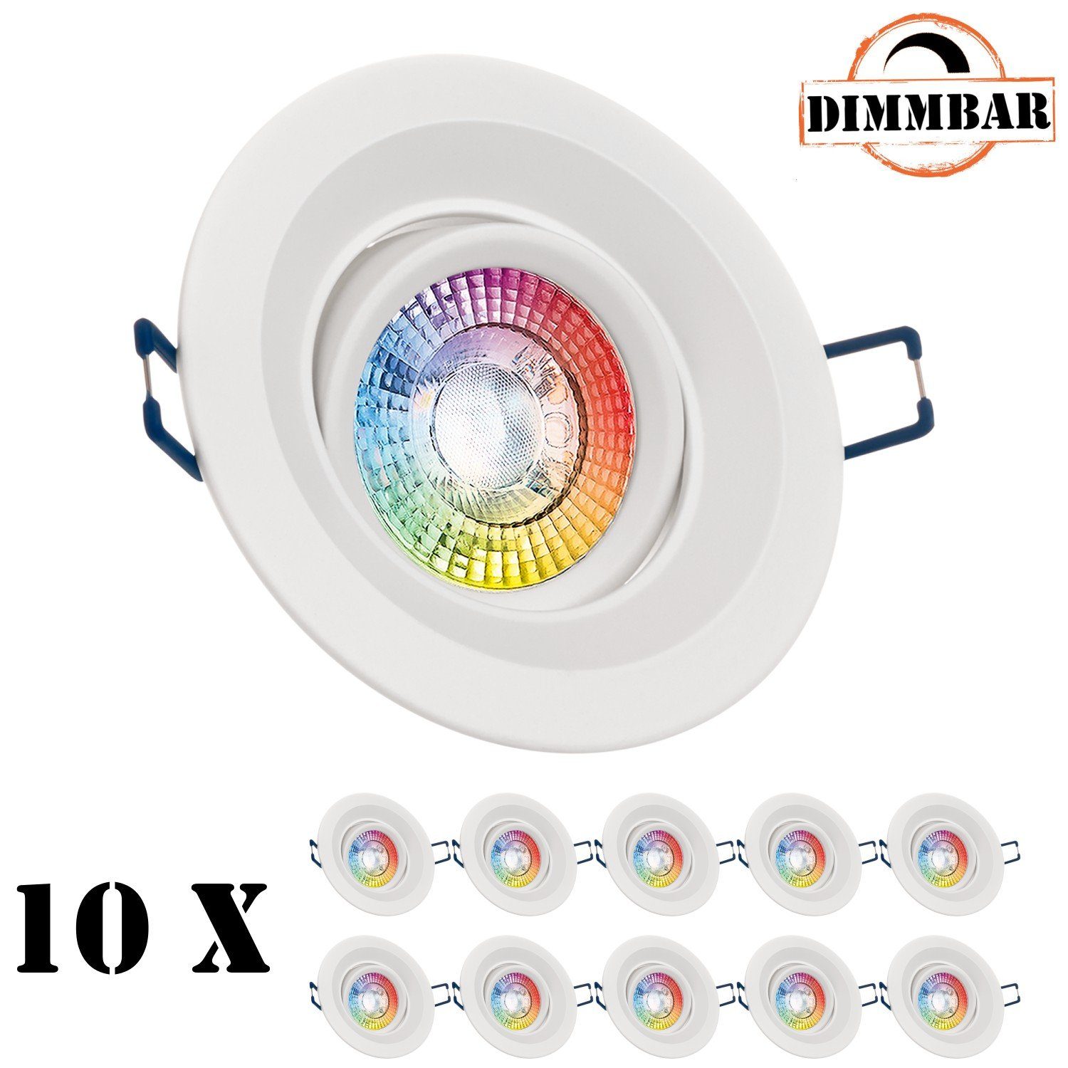 LEDANDO LED Einbaustrahler 10er RGB LED Einbaustrahler Set extra flach in weiss mit 3W LED von LE