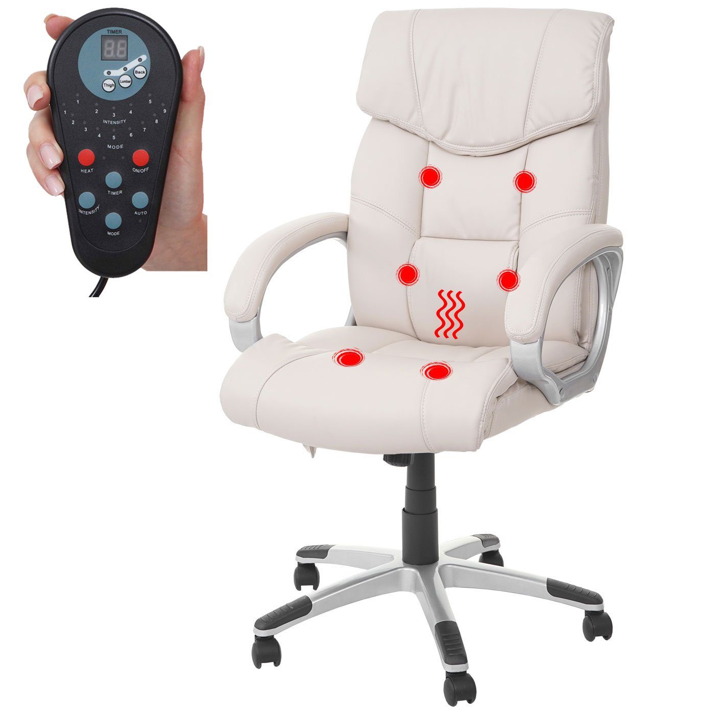 MCW Schreibtischstuhl MCW-A71-M, 6-Punkt-Massage, 9 Timer Heizfunktion Massageprogramme, Rückenlehne, creme