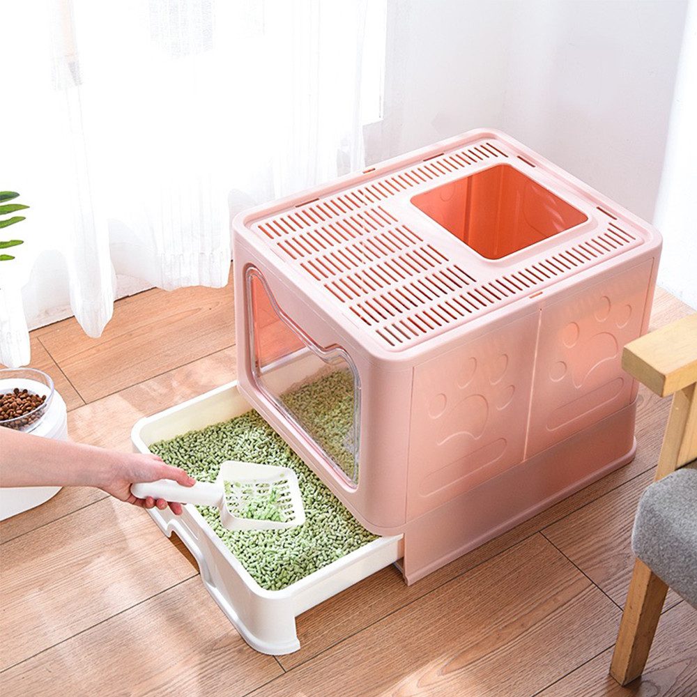 JEOBEST Katzentoilette Katzenklo, Cat Litter Box Schubladensystem & Klappbar, Spritz- und geruchshemmend, leicht zu reinigen, Geschlossenes