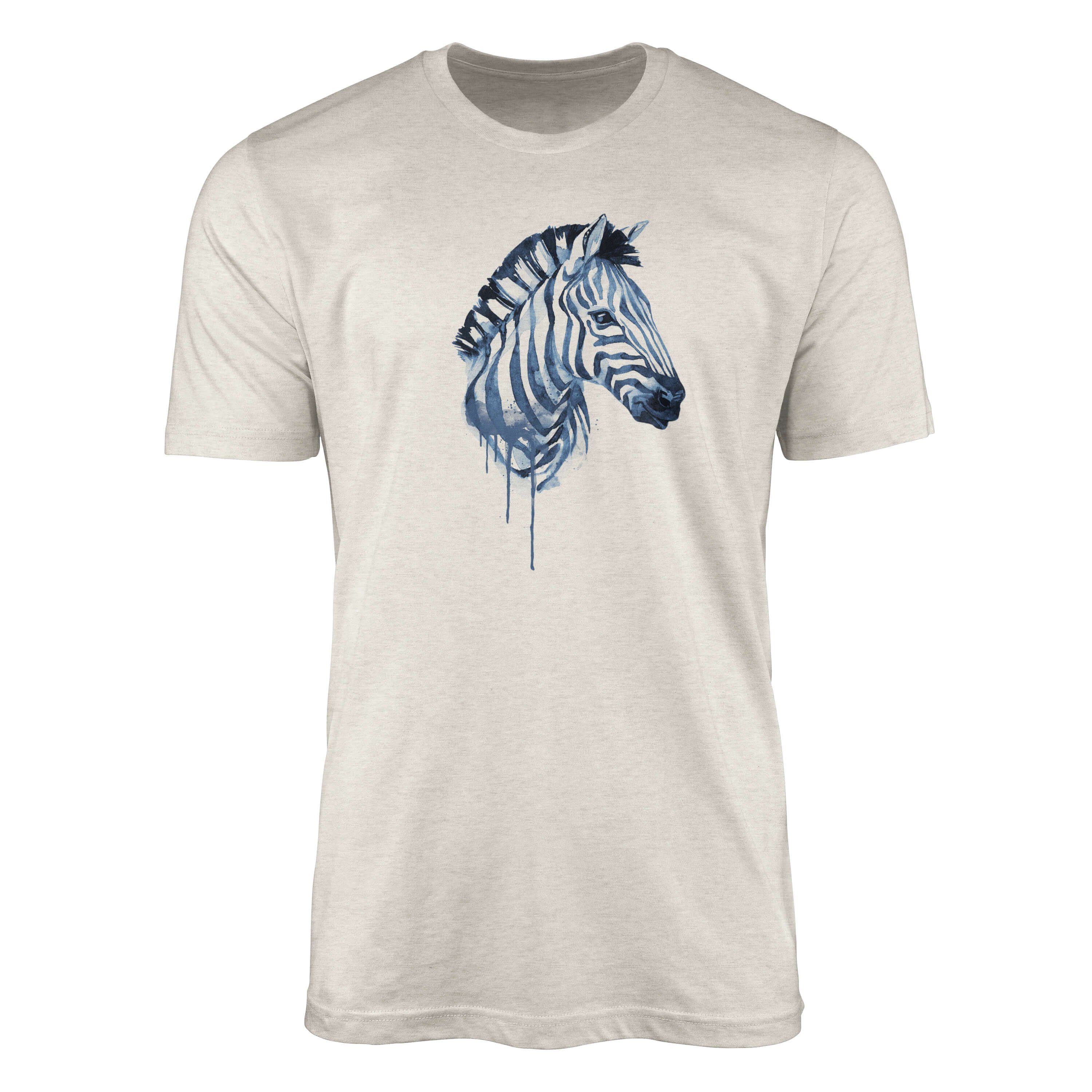 Nachhaltig Herren Bio-Baumwolle Art erneue Sinus T-Shirt Shirt Aquarell (1-tlg) Ökomode T-Shirt Motiv Zebra gekämmte 100% aus