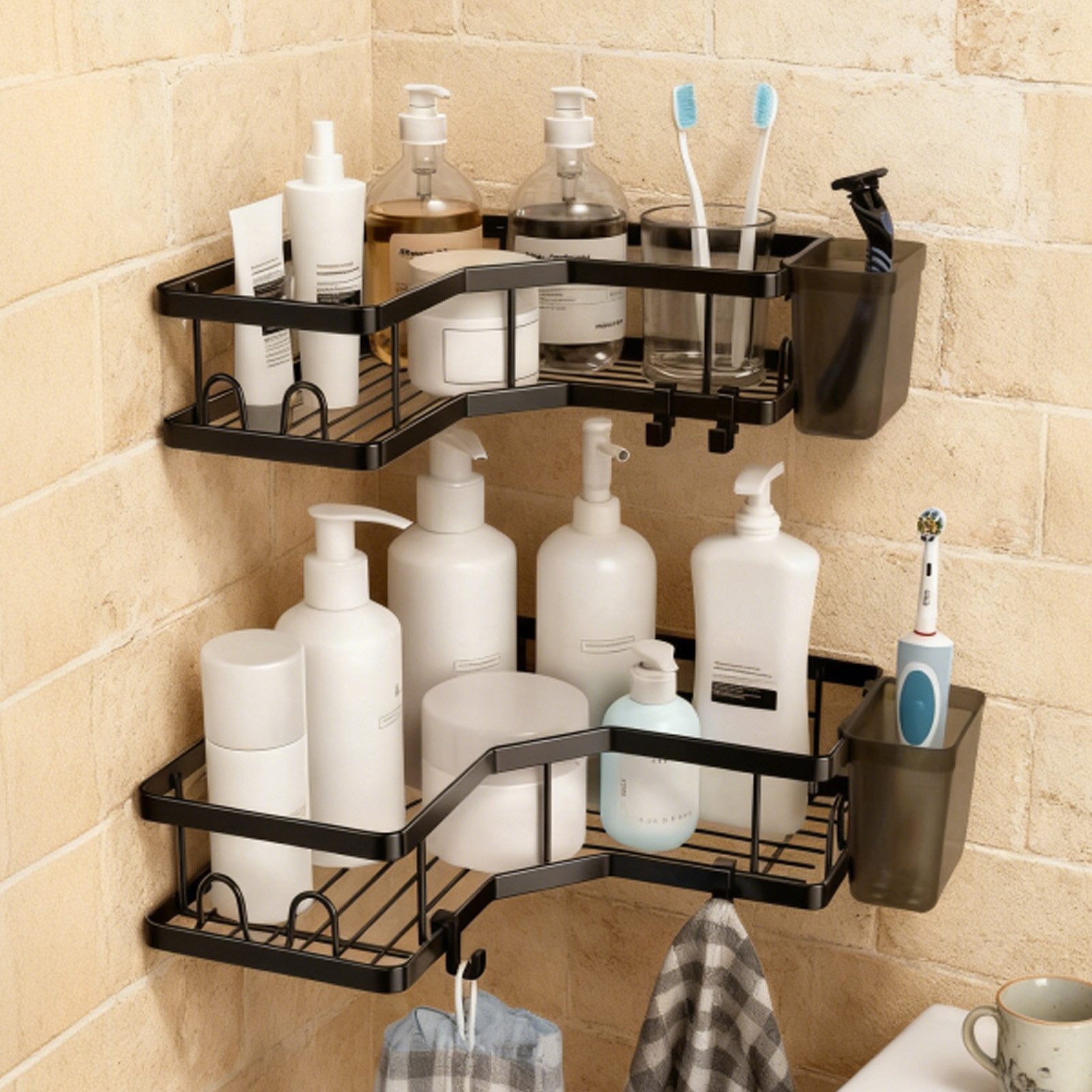 REDOM Duschablage Duschkorb Badezimmer Regal Eckregal Dusche Duschorganizer, selbstklebend Wandmontiertes Duschregale mit 2 Zahnpasta Halter 2-tlg., Ohne Bohren für Badezimmer Küche Balkon Toilette Dusche Organizer