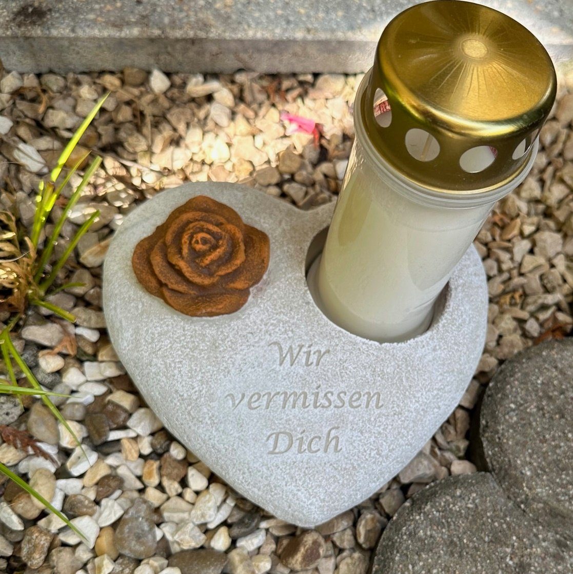 Radami Rohrreinigungspistole Grabherz vermissen Rost Rose - für Wir - Dich Grablicht Grabschmuck