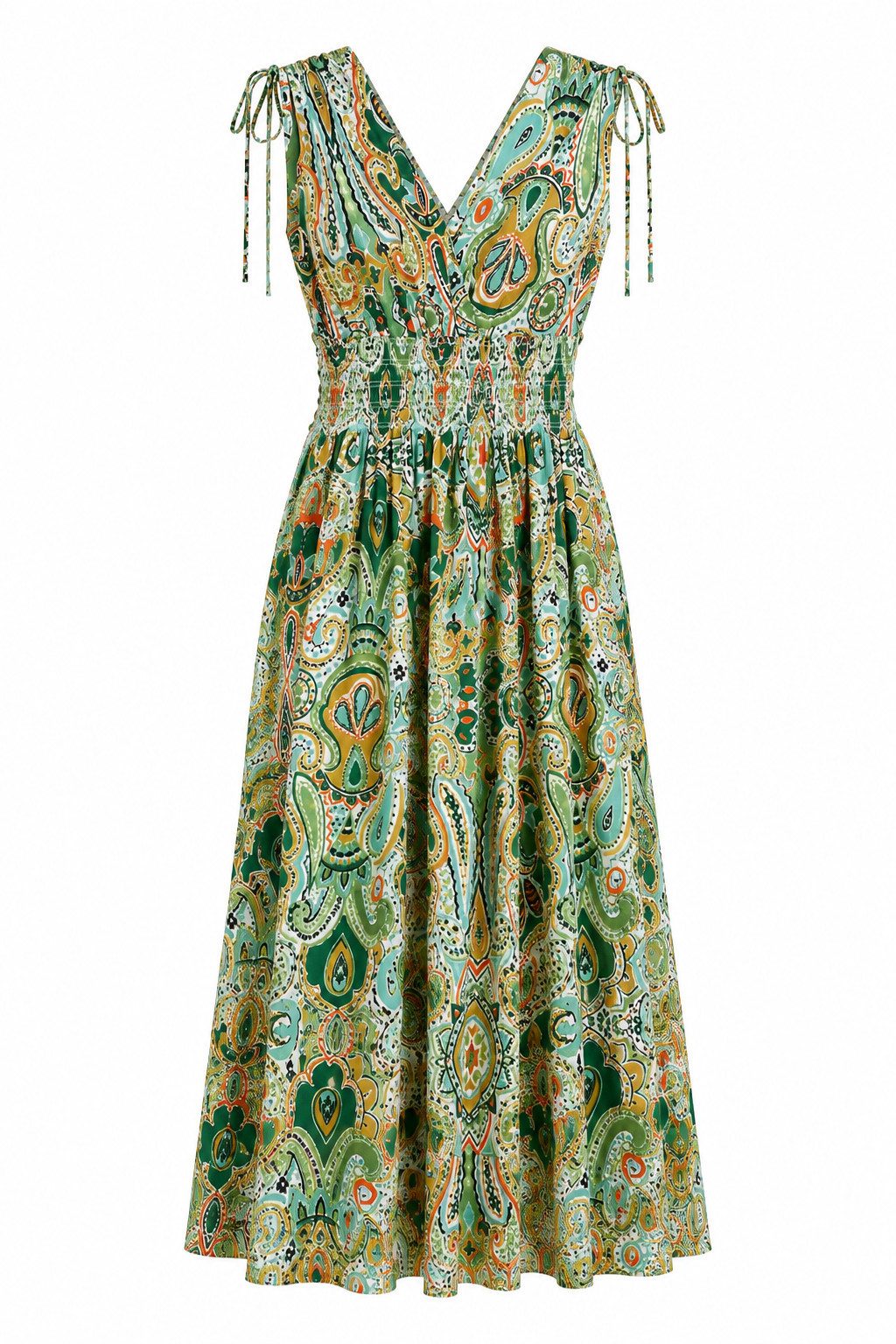 ITALY VIBES Sommerkleid - Paisley Viskosekleid mit Smokbund und V-Ausschnitt für Damen