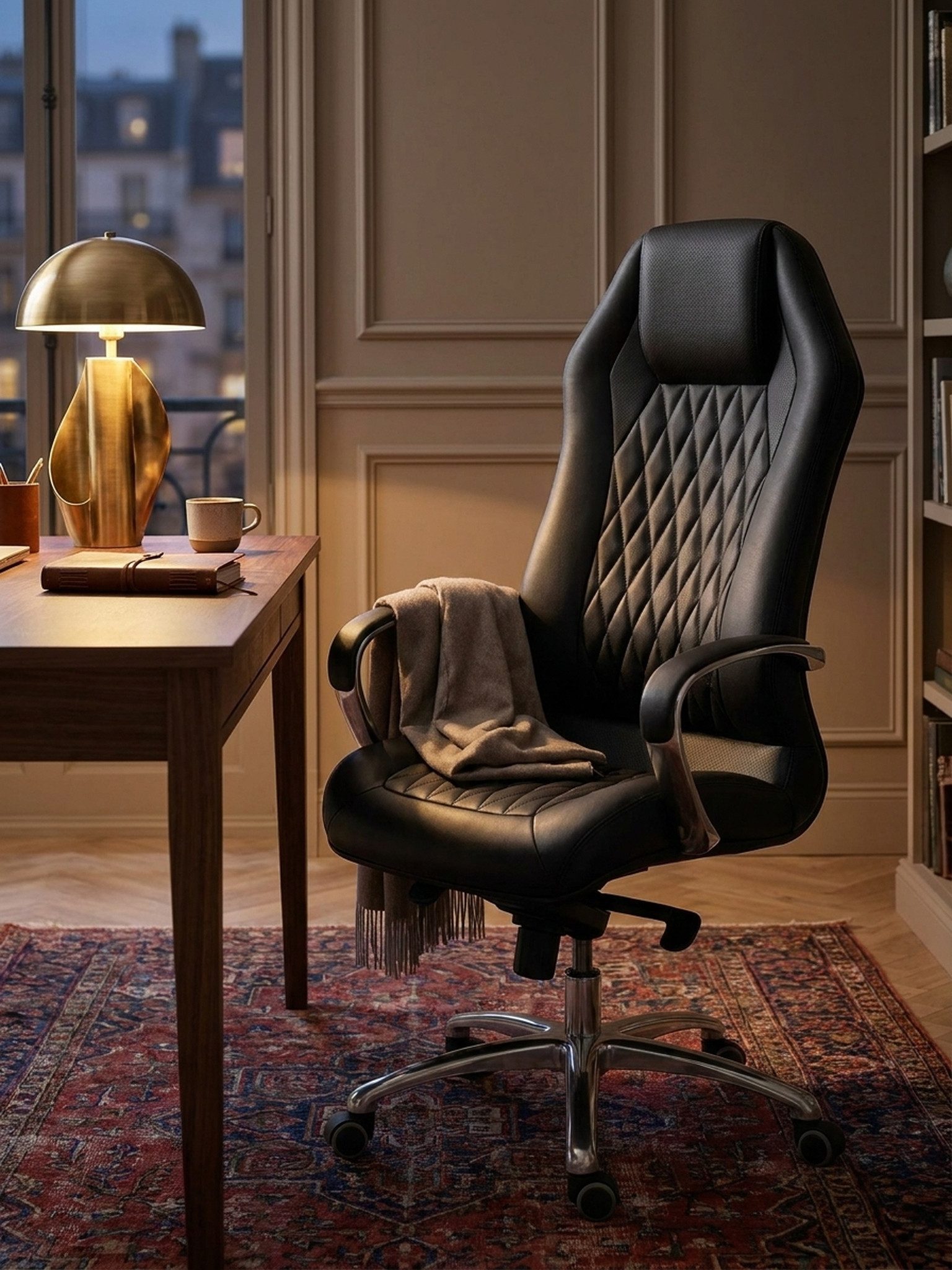 KADIMA DESIGN Chefsessel Bürostuhl MONTEREY Echt-Leder Schwarz Schreibtischstuhl 120KG (Chefsessel hohe Rückenlehne mit Kopfstütze X-XL)