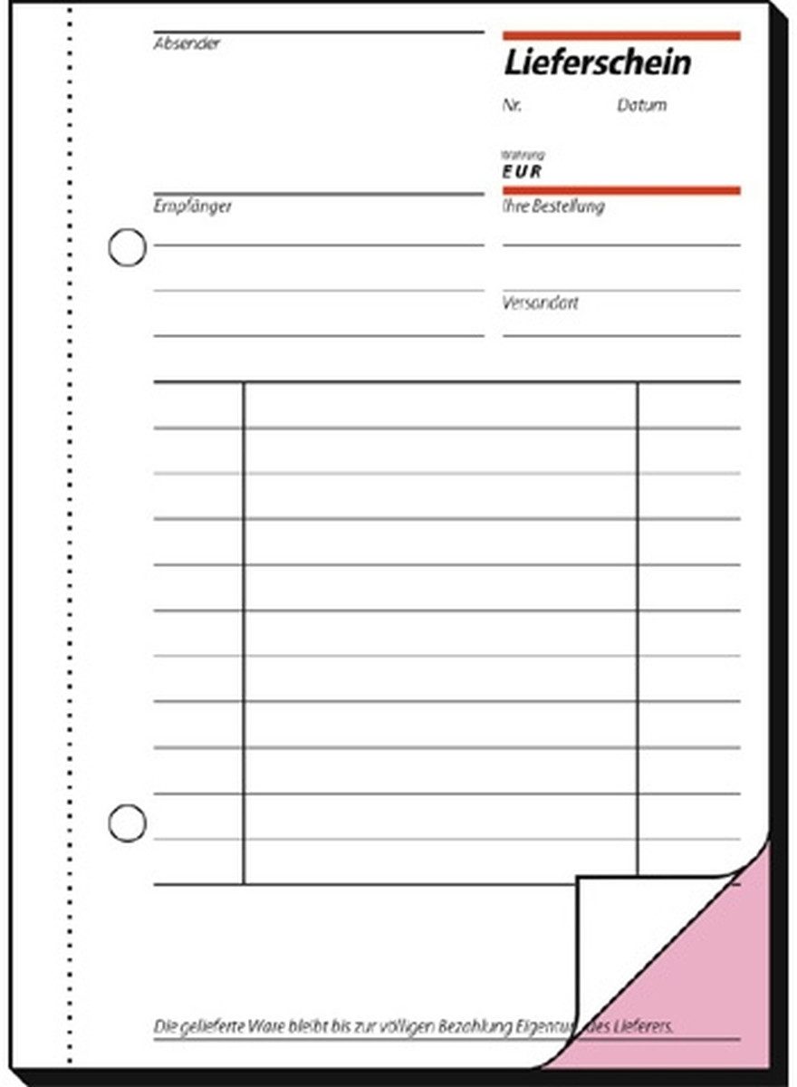 Formularblock Lieferschein mit Empfangsschein A6 hoch 2x50 Blatt.