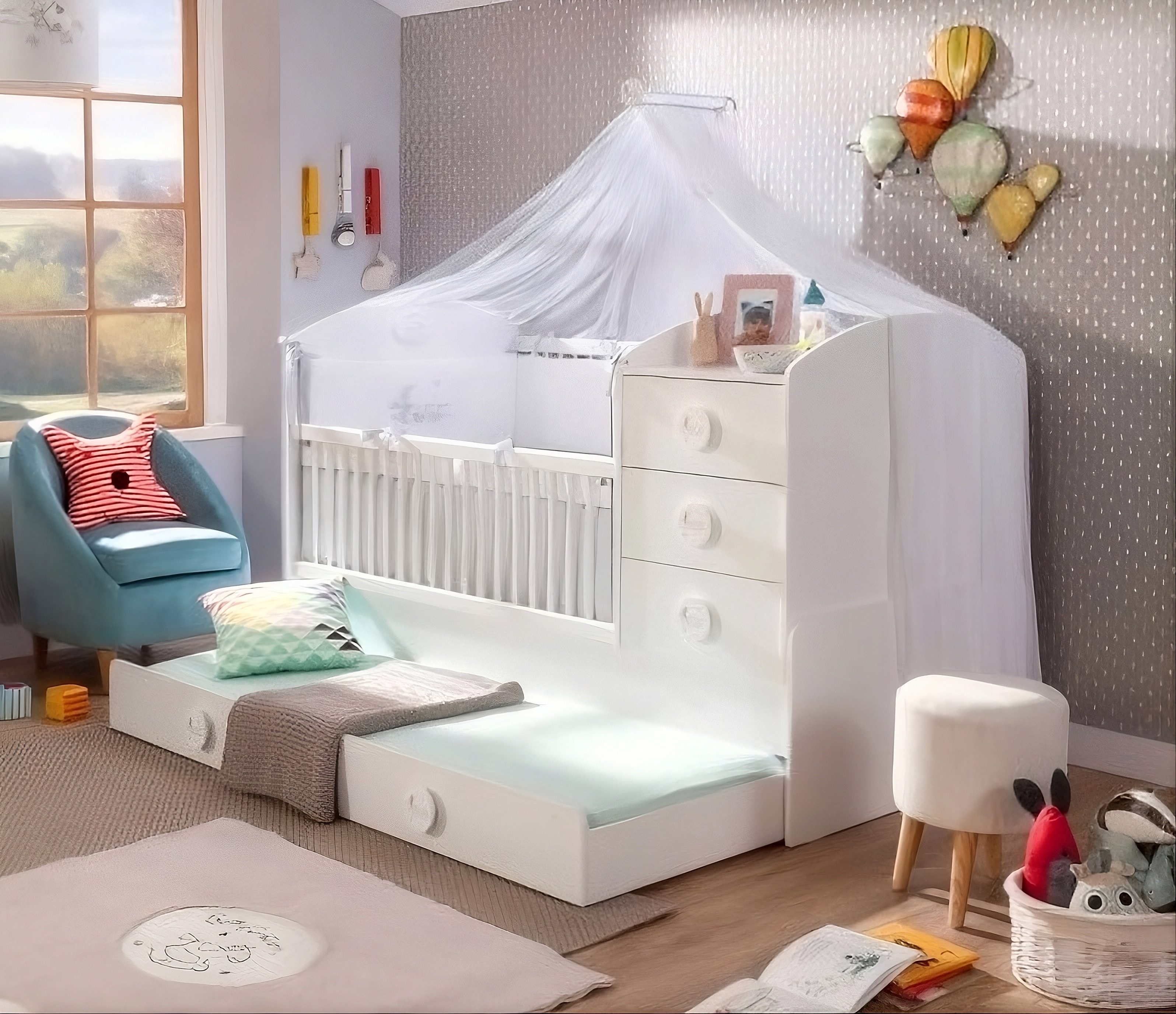 Möbel-Zeit Babybett BABY COTTON mitwachsendes Babybett, 80x180 cm Babybett das mitwächst