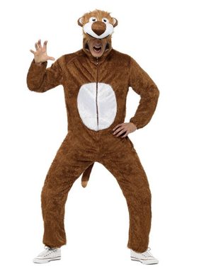Smiffys Kostüm Flauschiger Löwe Kapuzenoverall Kostüm, Gemütlicher Einteiler mit Tierkapuze