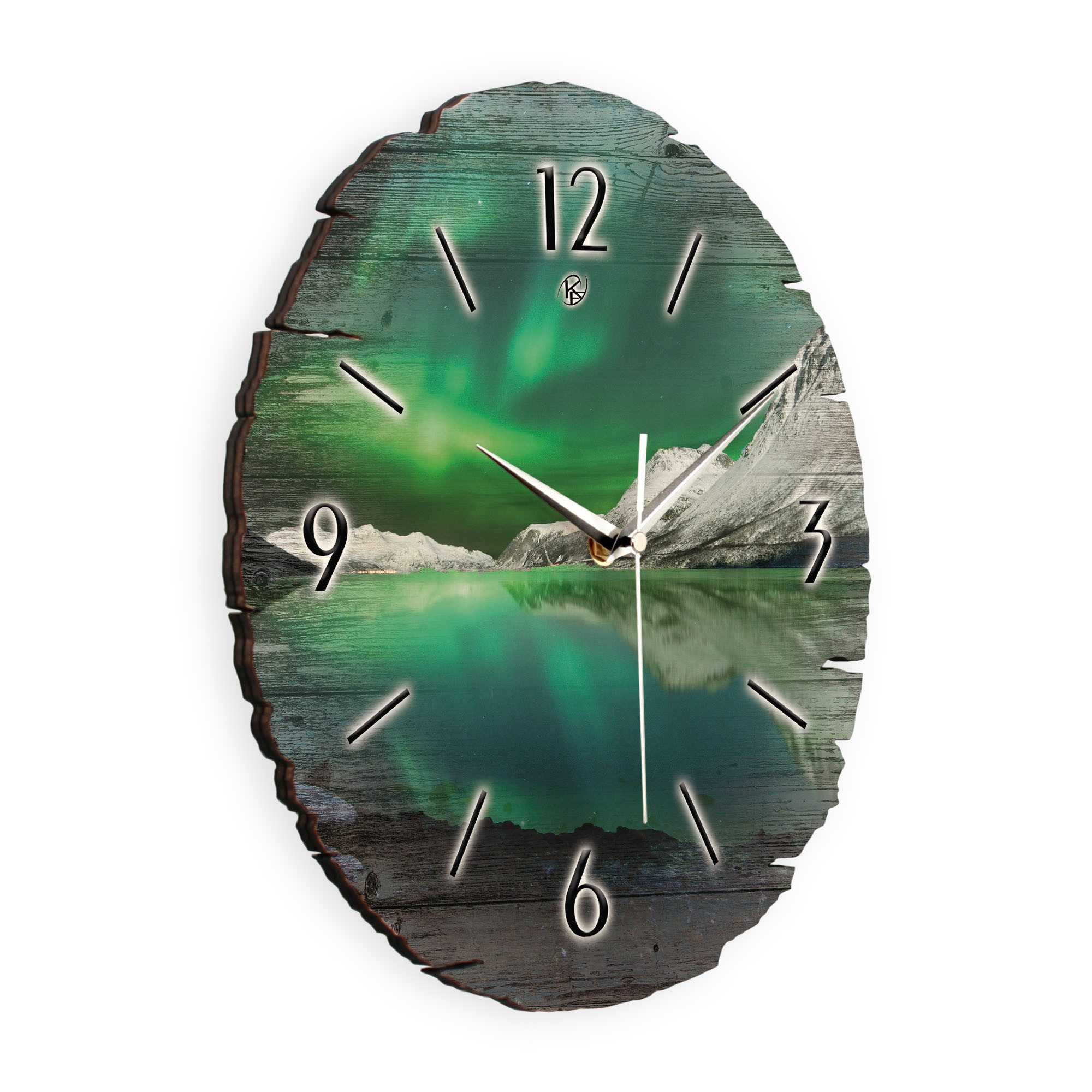 Kreative Feder Wanduhr Wanduhr "Polarlicht" aus Naturholz (ohne Ticken; Funk- oder Quarzuhrwerk; ⌀ 30cm; außergewöhnlich)