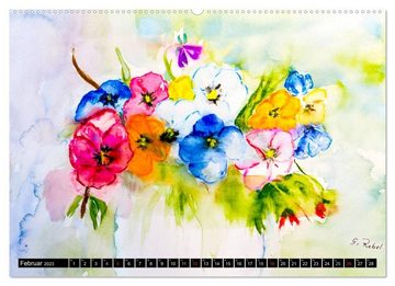 CALVENDO Wandkalender Blumenjahr - Bunte Blüten in Aquarell (Premium, hochwertiger DIN A2 Wandkalender 2023, Kunstdruck in Hochglanz)