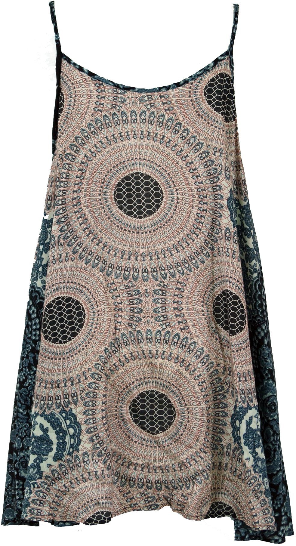 Guru-Shop Boho Minikleid, Midikleid Bekleidung Trägerkleid,.. beige/blau Mandala alternative