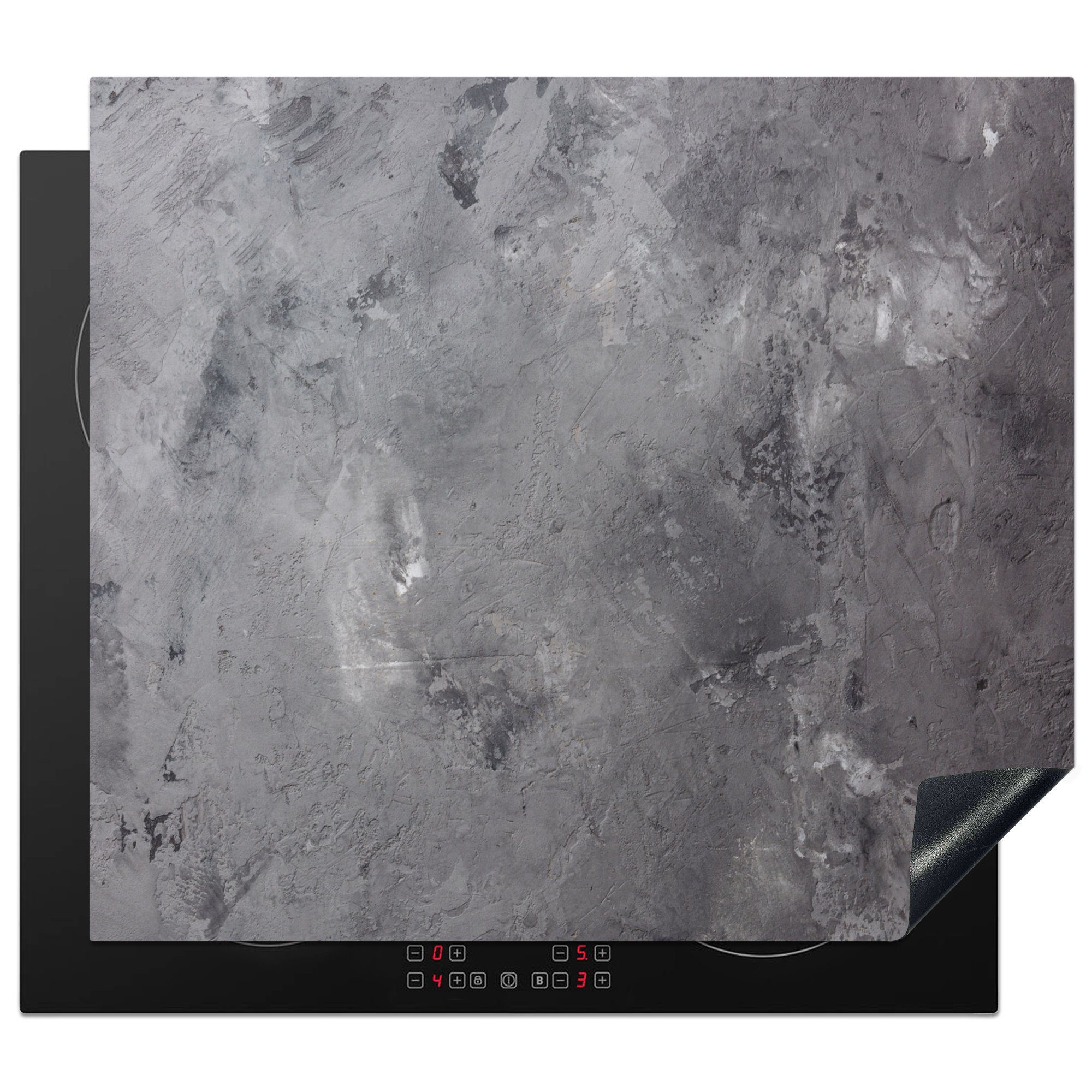 MuchoWow Herdblende-/Abdeckplatte Beton - Grau - Retro, Vinyl, (1 tlg), 57x51 cm, Induktionsschutz, Induktionskochfeld, Ceranfeldabdeckung