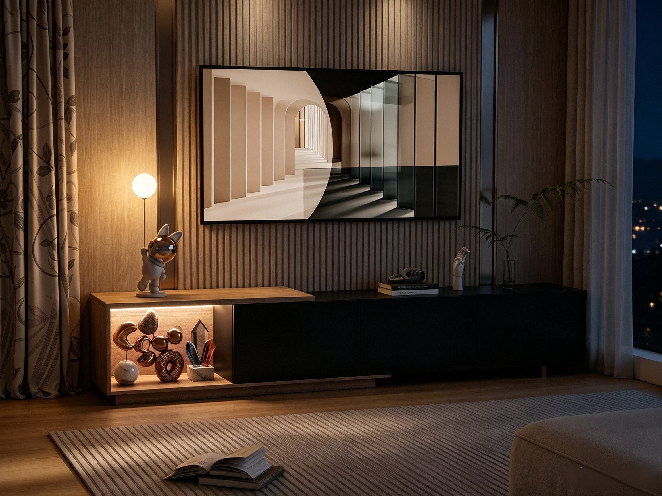 PXloue TV-Schrank Fernsehkommode, Hochglanz TV Schrank, mit 16 Farben LED Beleuchtung mit LED-Beleuchtung, Lowboard mit Glasablagen, Breite 240cm