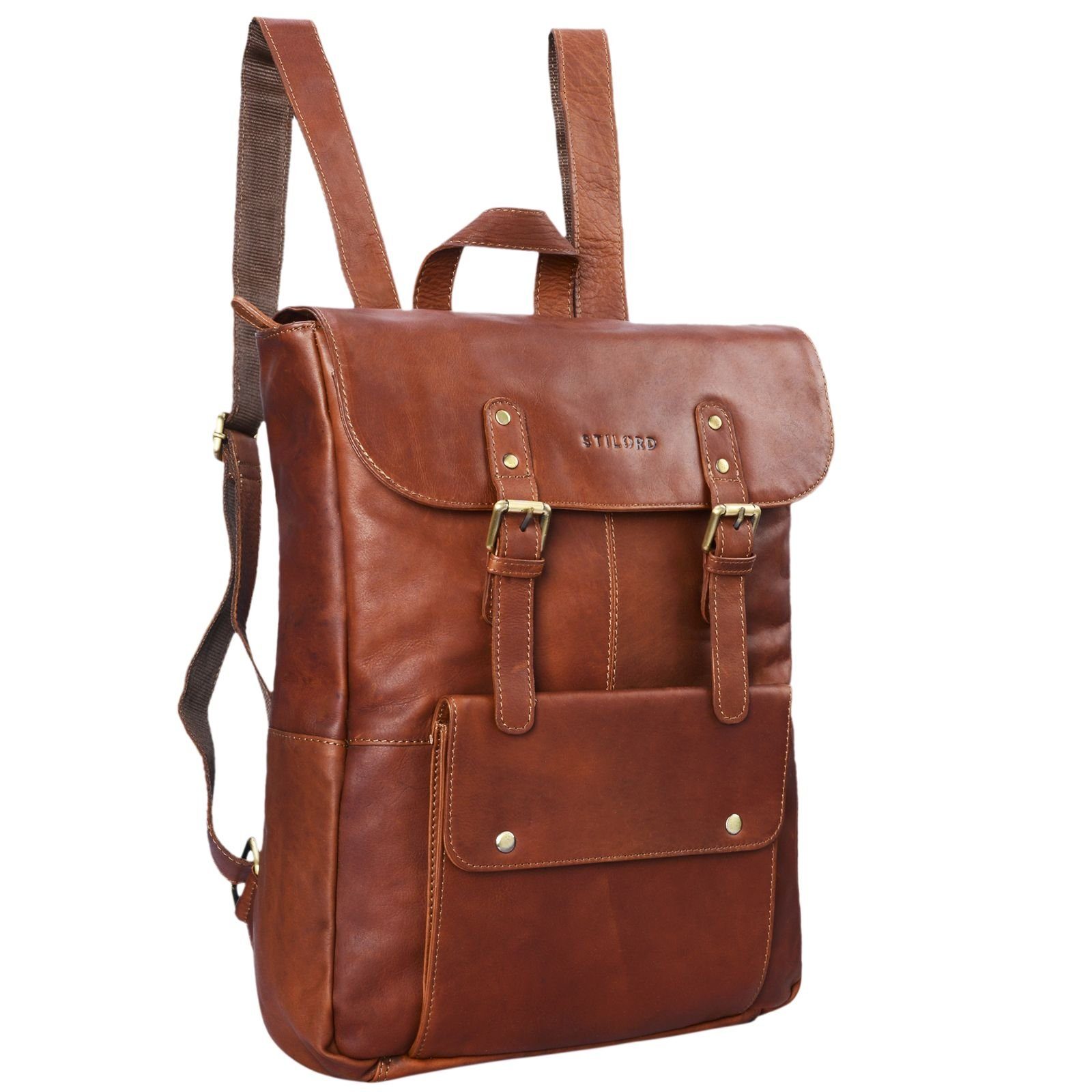 STILORD Notebook-Rucksack "Manila" Vintage Leder Rucksack Damen Herren mit Laptopfach 15 16"