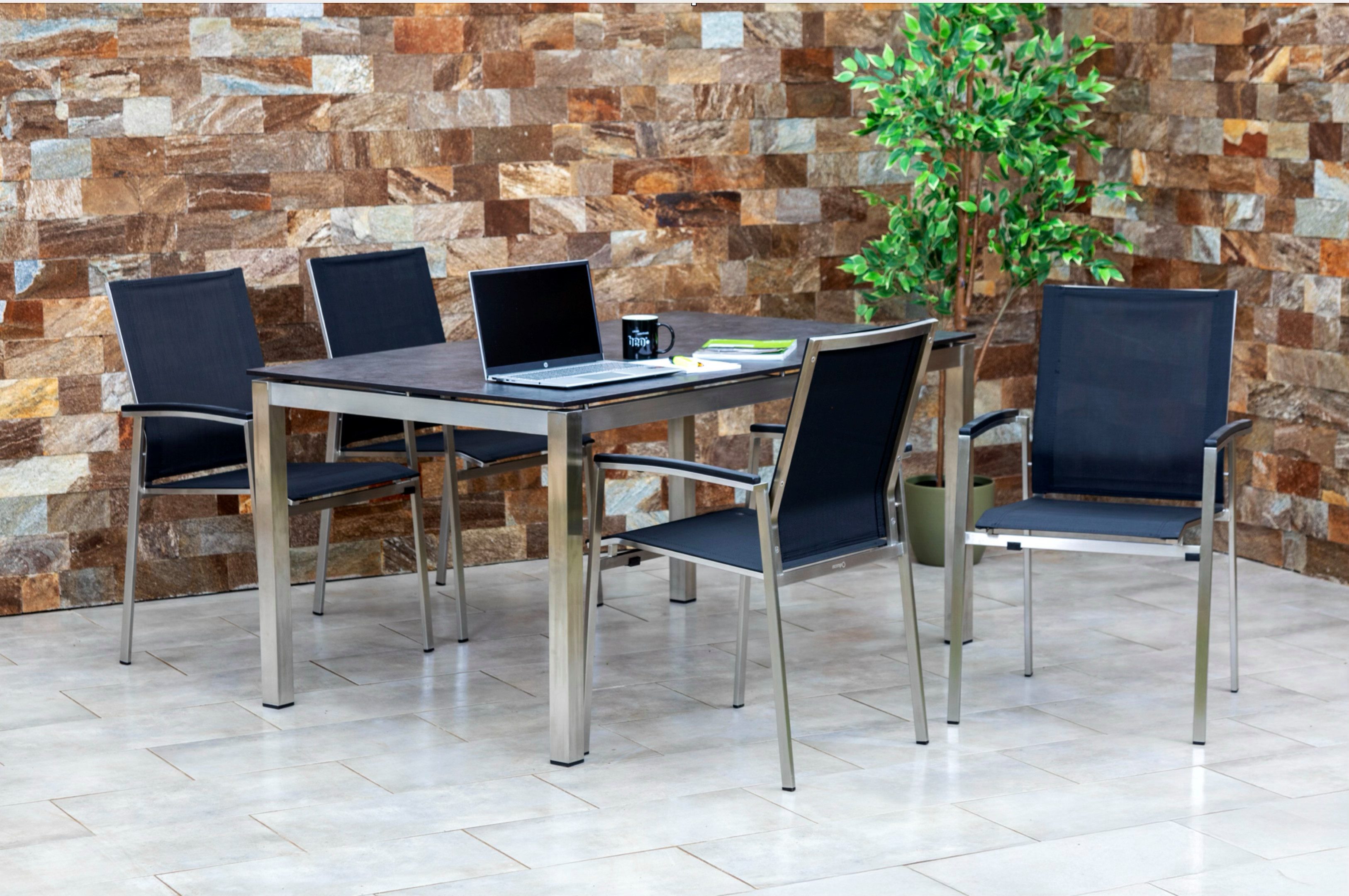 acamp Garten-Essgruppe 5-teiliges Stapelstuhl Set Auris inkl. Tisch, (Gartenmöbel Set), stapelbar, Sitzgruppe, Lounge-Set mit Gartentisch 150x90x74 cm