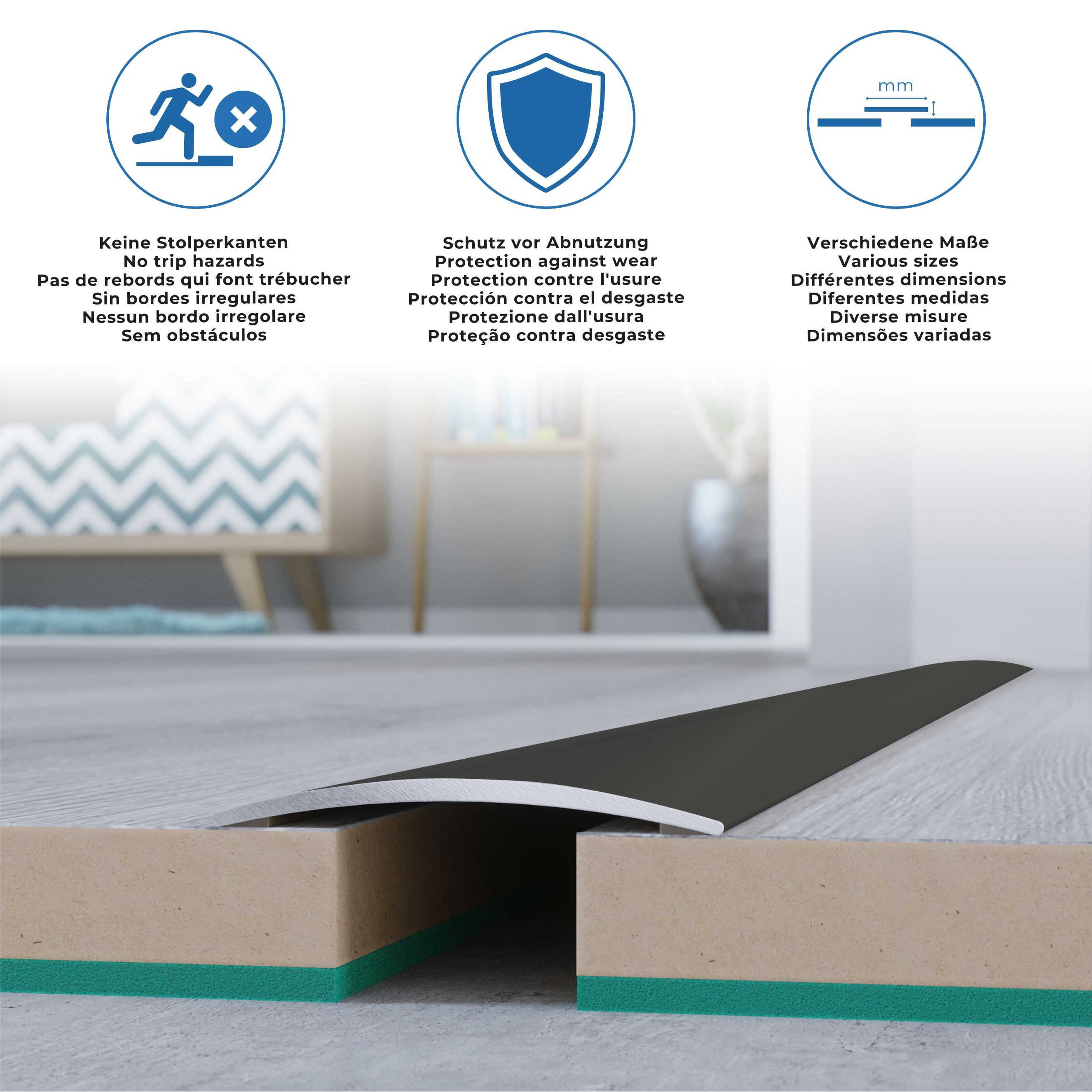 Küberit Übergangsprofil 2.5 x 38 x 1000 mm Aluminium Übergangsschiene Silber Versenkt Gebohrt