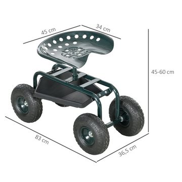 Outsunny Rollsitz Werkstattwagen mit Ablage Korb fahrbar Rollwagen (Gartenrollsitz, 1 St., Arbeitssitz), für kleine Gartengeräte Stahl Grün