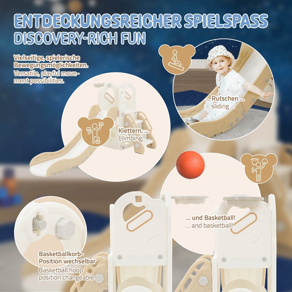 Joyz Rutsche Spielzeug Set 3in1 mit Rutsche und Basketballkorb, Kinderrutsche, Spielgerüst für Kinder ab 3 Jahren, Weiß-Beige, Indoor&Outdoor Rutsche – Bild 4 von 5