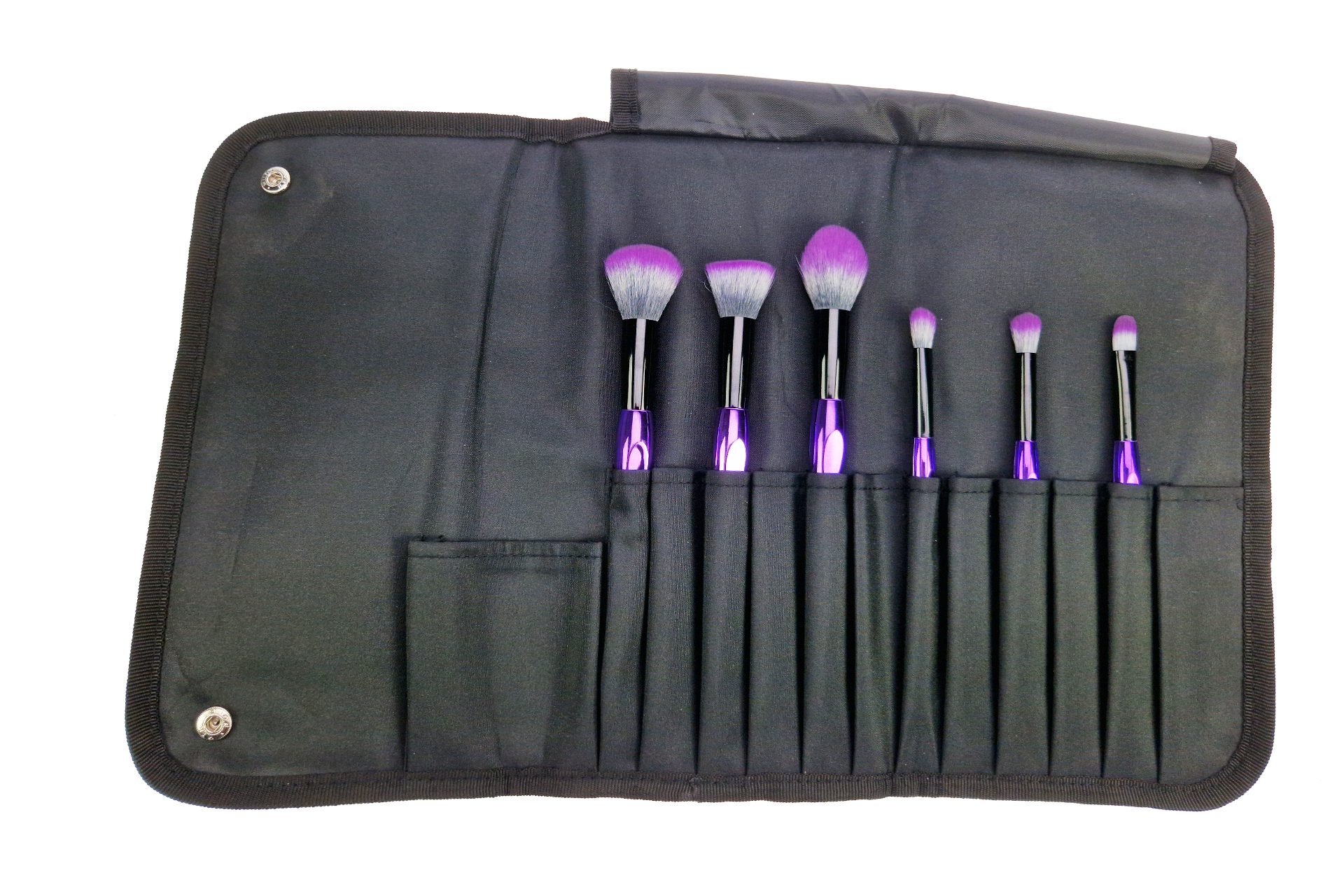 Kosmetikpinsel-Set Pinseltasche bestückt mit 6 Schminkpinseln Lila/Schwarz