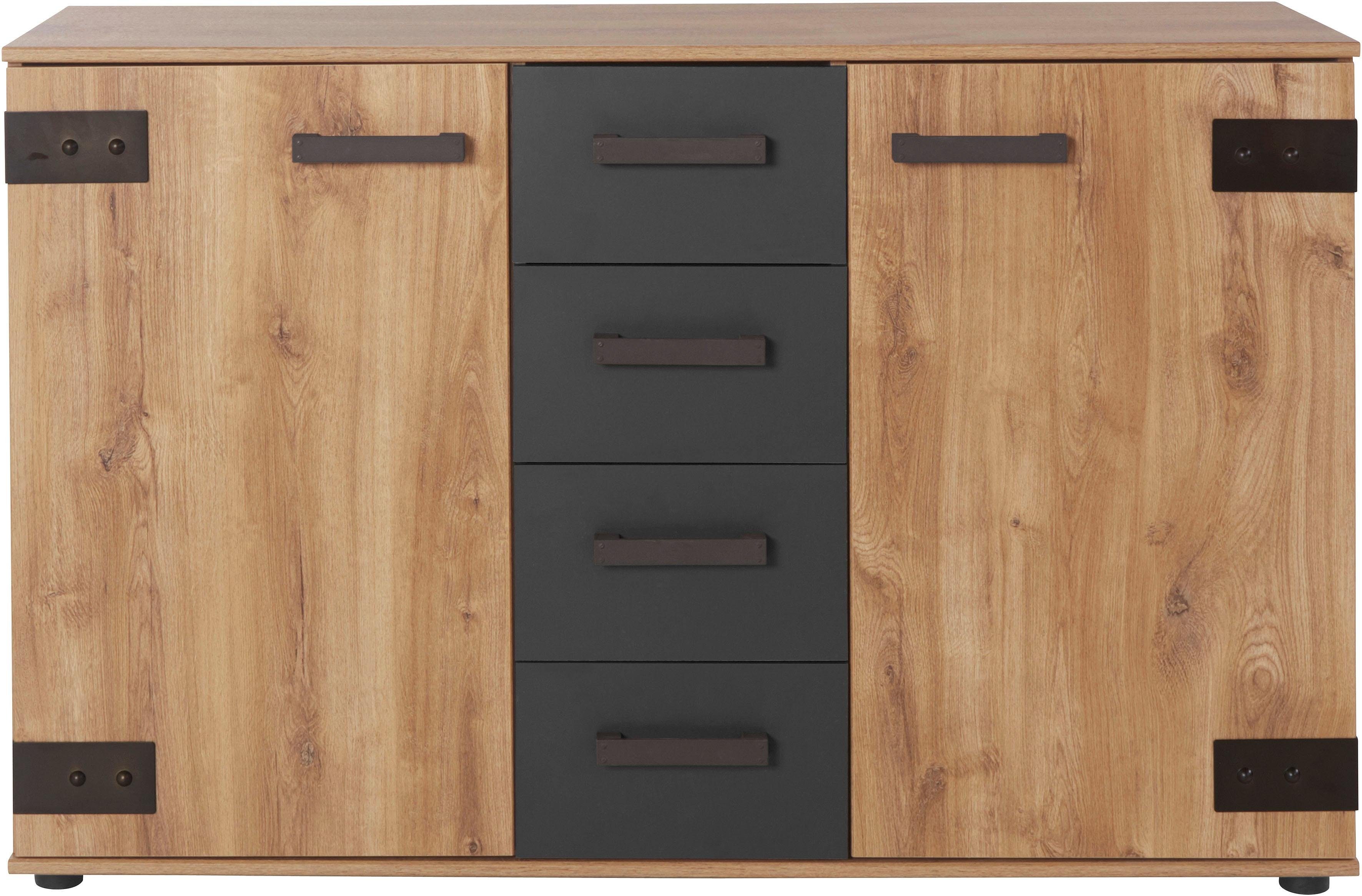 Wimex Kombikommode Malmö, Schrank mit 2 Türen und 4 Schubladen, Made in Germany, im rusikaler look, Industrial Design, 130x41x83cm