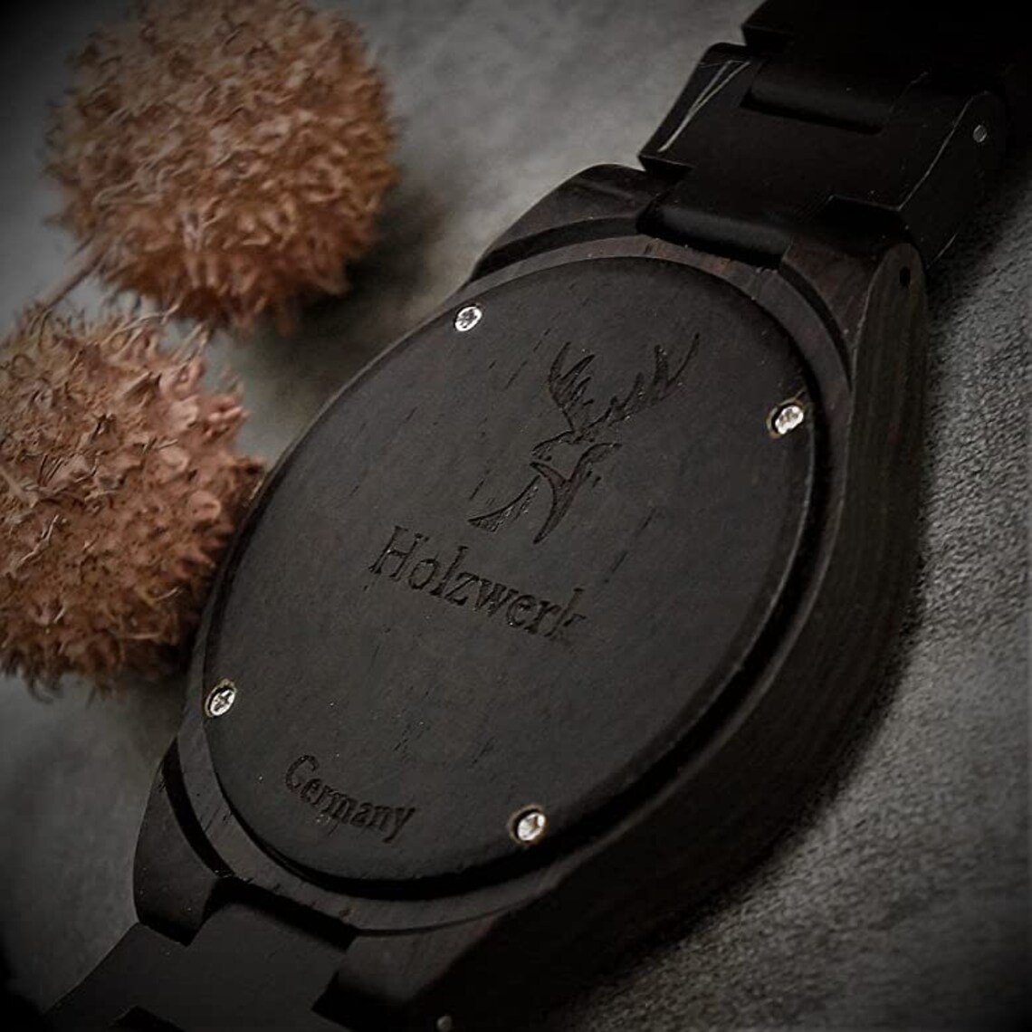 Armband mit bunt Muster Uhr Quarzuhr Blumen schwarz, in FLOWER Holz Holzwerk Damen