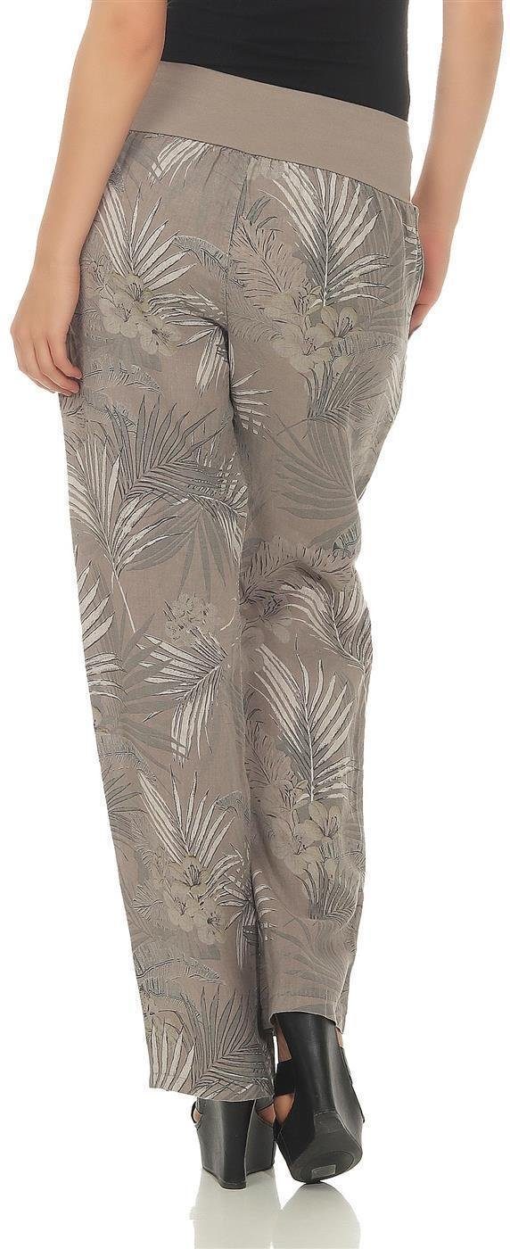 malito more than fashion Leinenhose 7790 Hose aus Leinen mit Jungle Print fango