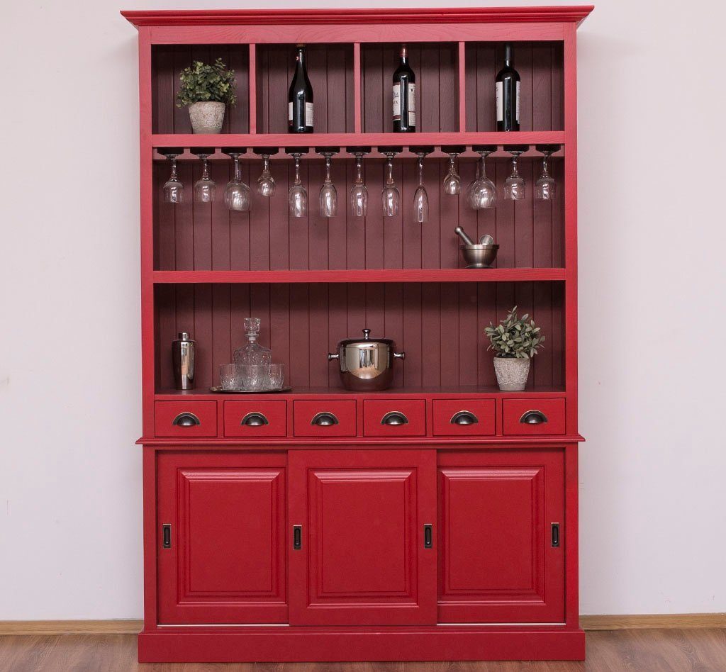 [VERKAUF] Massivholzmoebel-Becker Buffet Großer Buffetschrank Massivholz Rot mit aus Glashalterungen