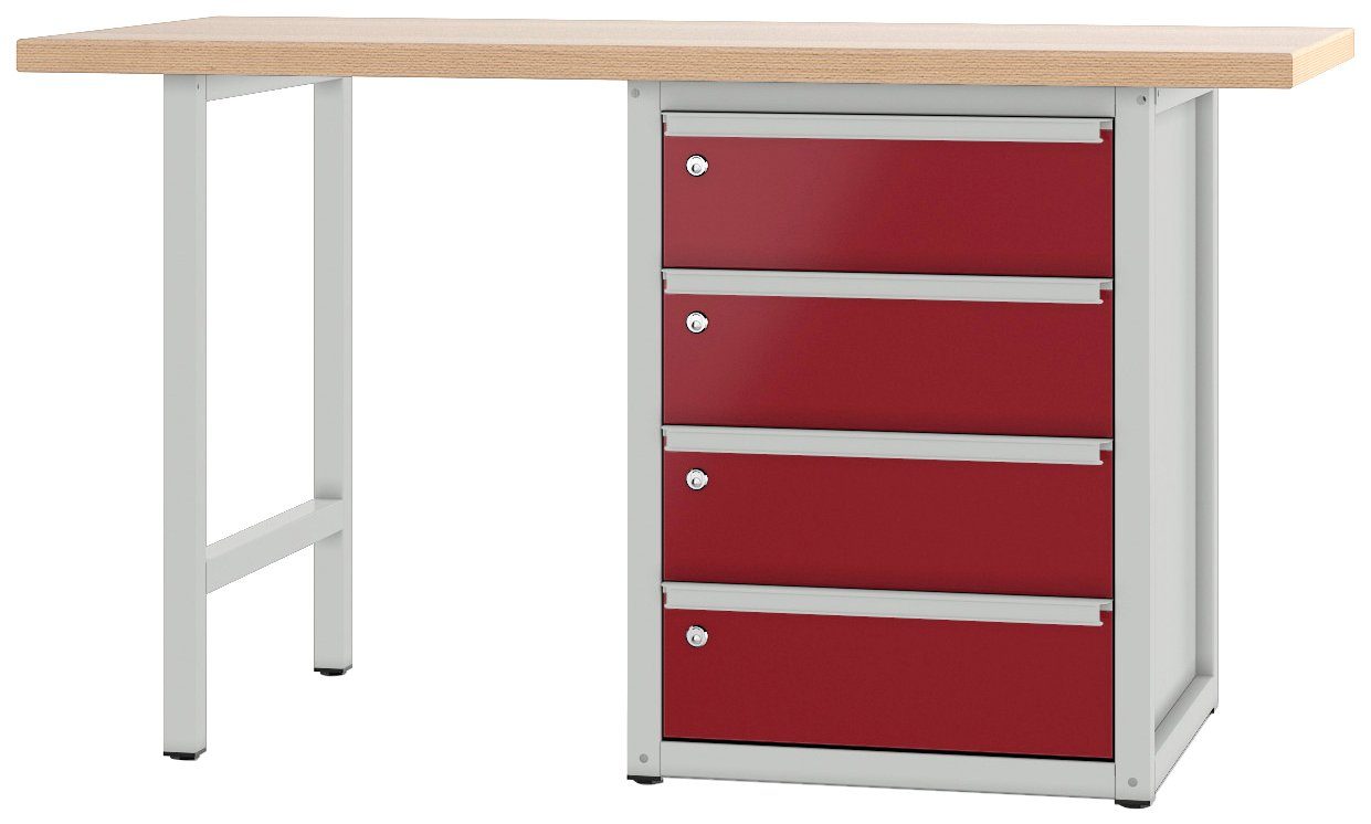 PADOR Werkbank 700.0.41 S 3, grau/rot 85,5x150 cm Höhe/Länge