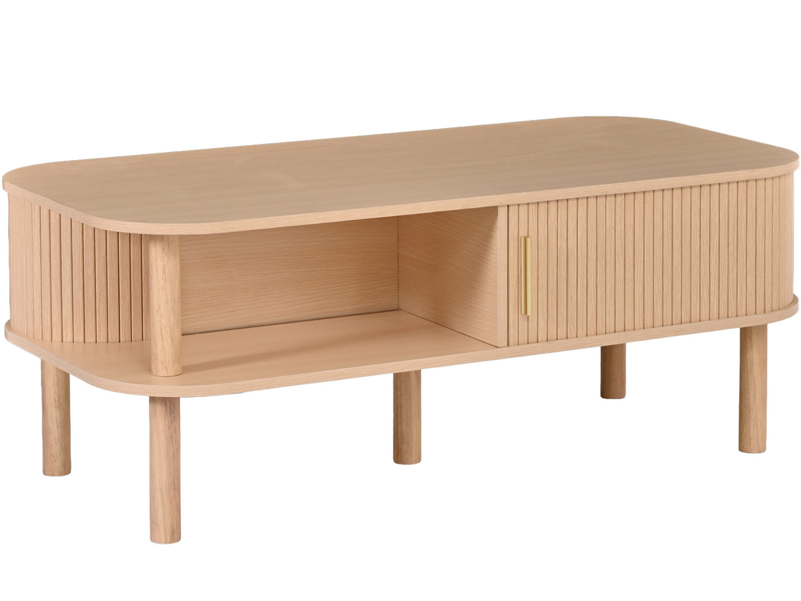 SeedWave Couchtisch in Holzoptik, 110cm Sofatisch mit Rechtecktischplatte, Schiebetüren, Wohnzimmertisch mit Stauraum, 22 cm Bodenfreiheit