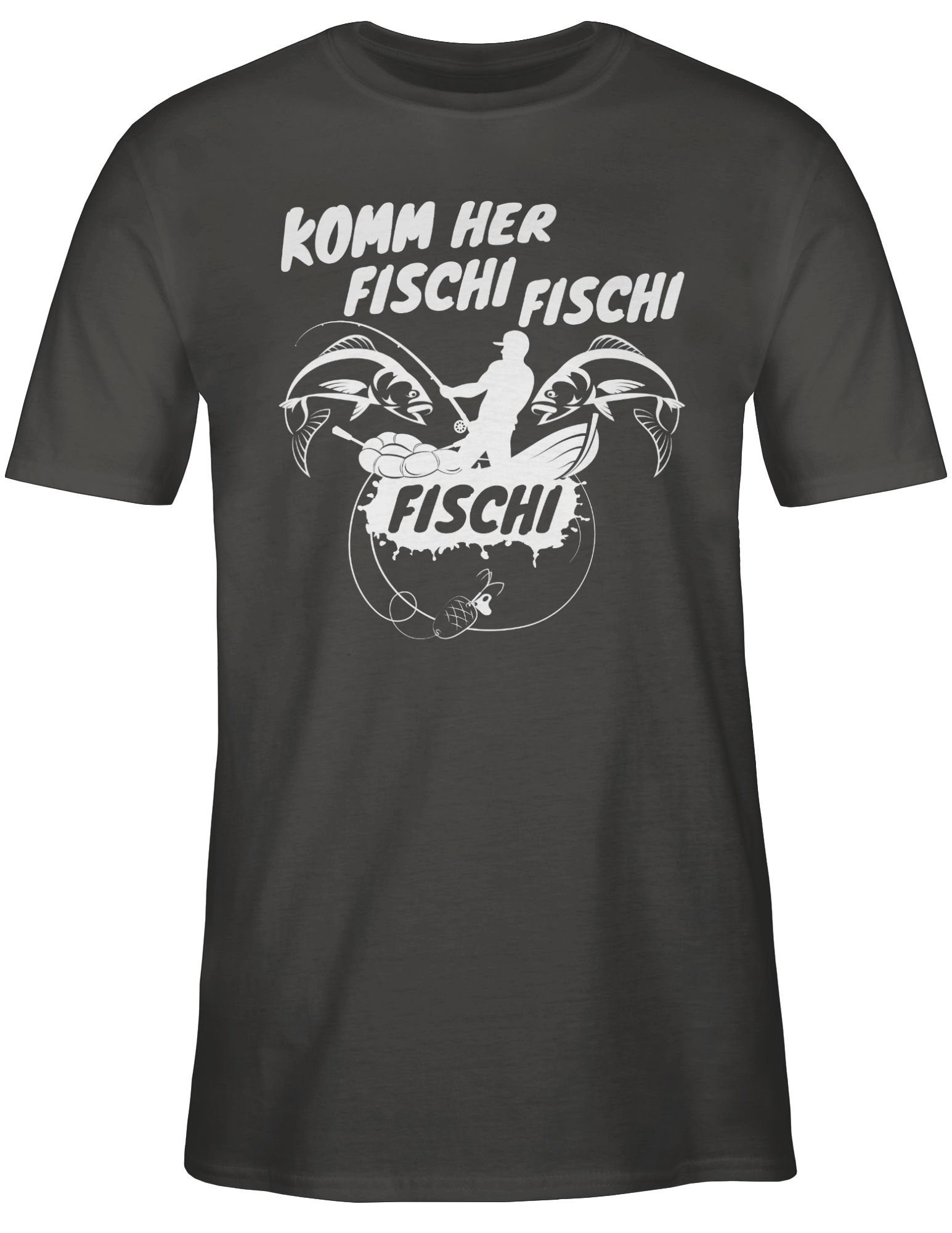 02 her Geschenke Dunkelgrau Shirtracer Komm Fischi Angler T-Shirt