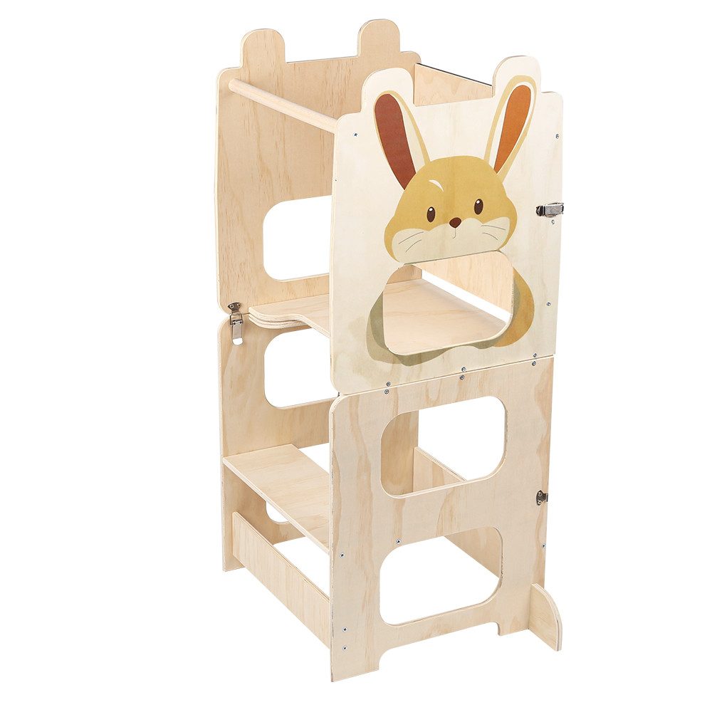JEOBEST Stehhilfe Kleinkindturm, Lernturm, Stehturm, 3-in-1-Küchenhocker, (1 St, Holz, Klappbar) Helfer mit Kreidetafel