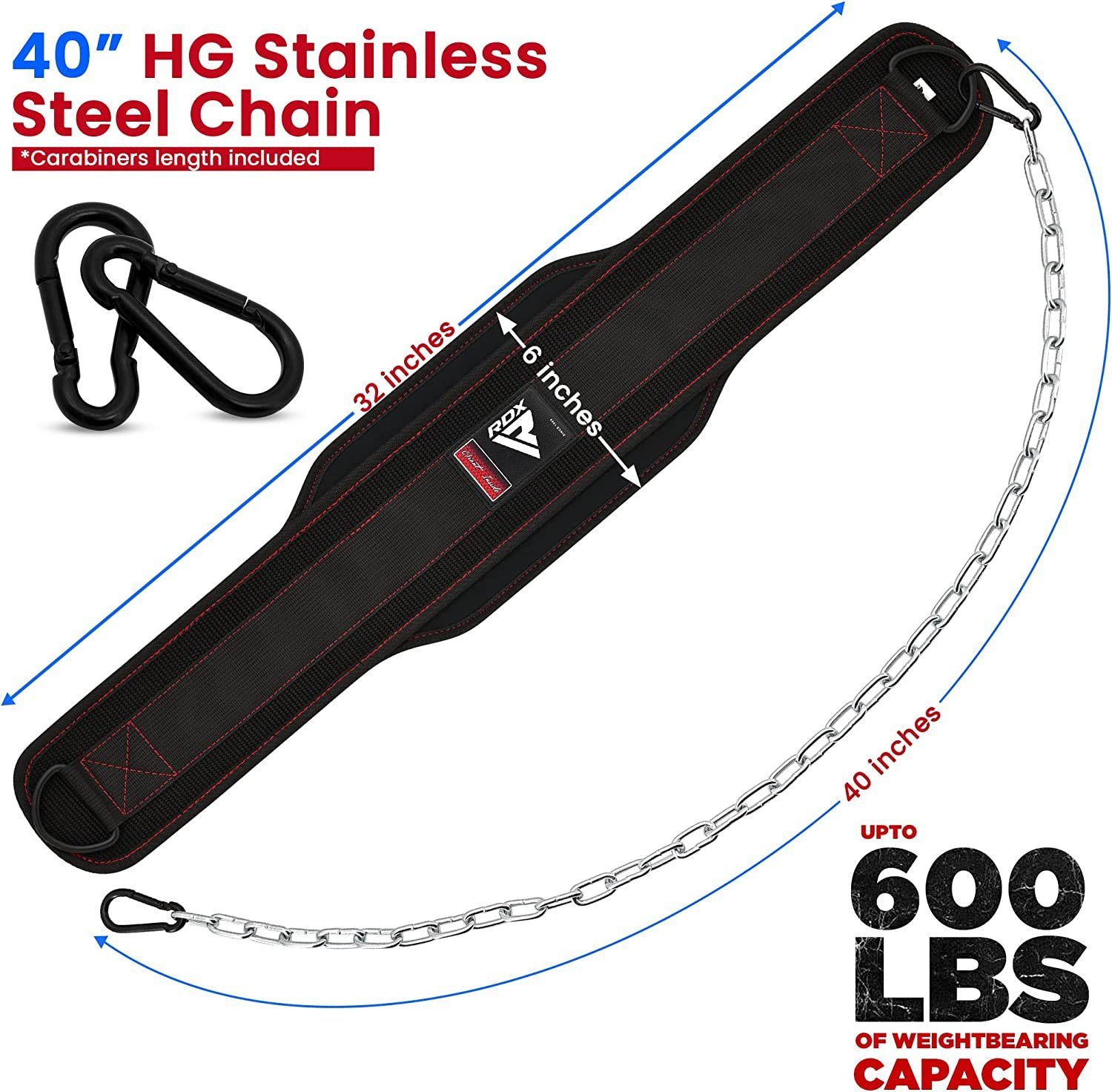 RDX Dip-Gürtel RDX Dip-Gürtel 6 Zoll mit Kette und Karabiner, Dipping belt