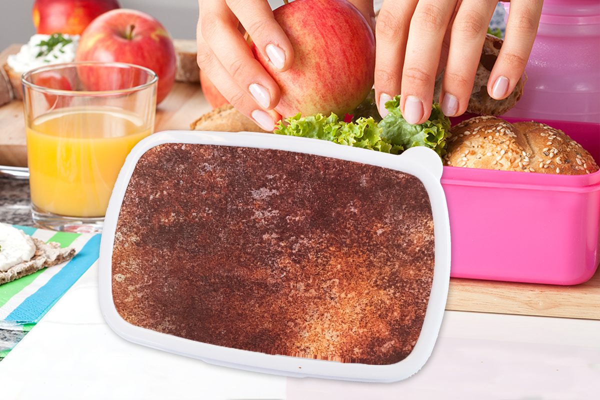 Brotbox Kunststoff für - Brotdose MuchoWow Textur, (2-tlg), rosa Rost Erwachsene, Lunchbox Mädchen, Bronze Snackbox, Kunststoff, - Kinder,