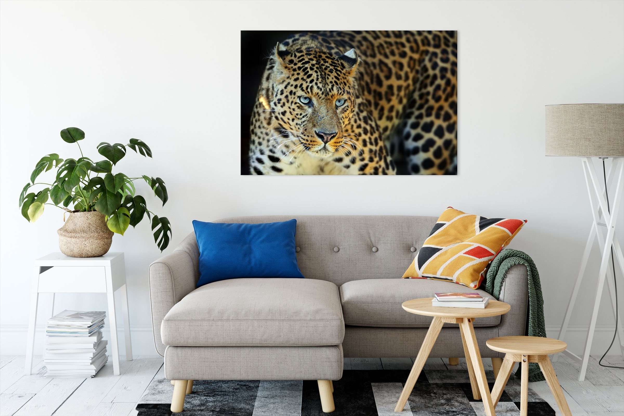 fertig Leopard inkl. St), Leopard, Leinwandbild Pixxprint (1 bespannt, Zackenaufhänger Prächtiger Prächtiger Leinwandbild