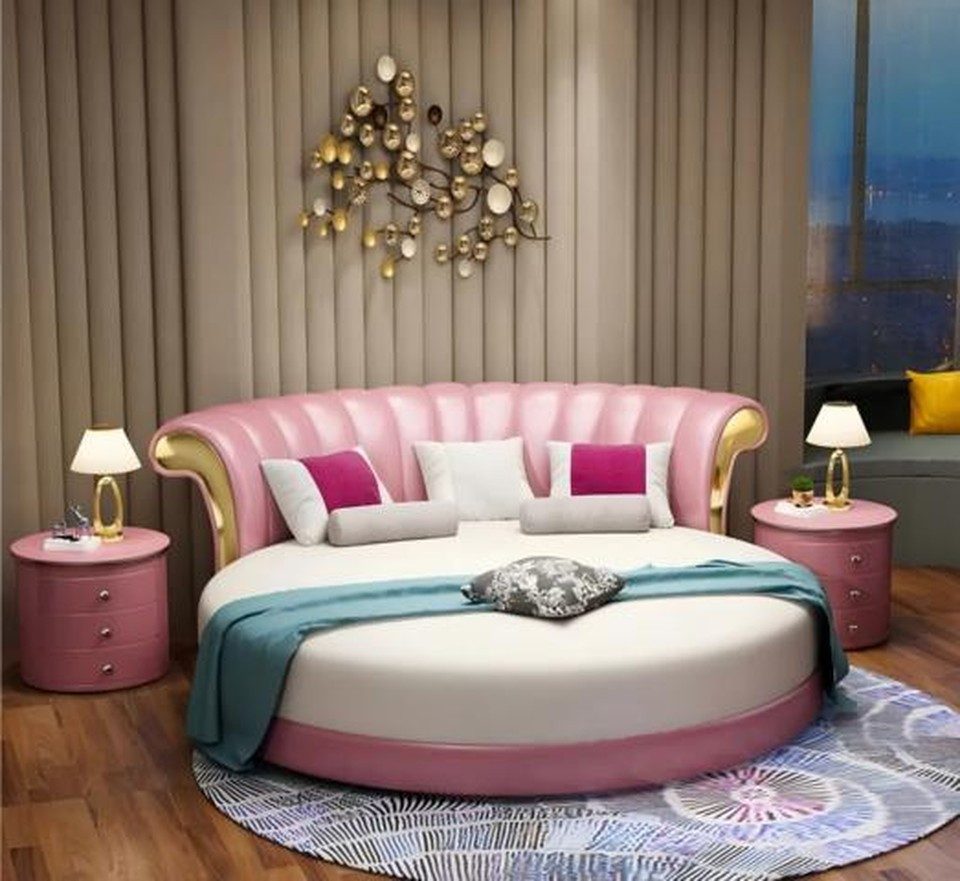Xlmoebel Rundbett Rosa Doppelbett mit LED-Beleuchtung von XLMOEBEL aus Holzwerkstoff (Rundbett, 1-tlg., Rosa Rundbett mit LED-Beleuchtung), Made in Europa