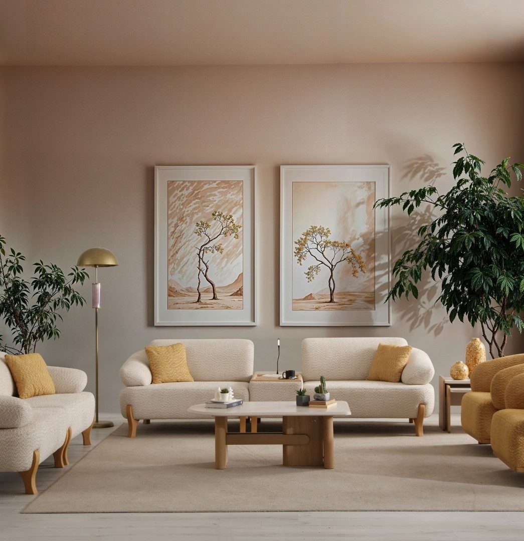 JVmoebel 3-Sitzer Helle Designer Couchgarnitur in Beige mit Mittelkonsole und Couchtisch