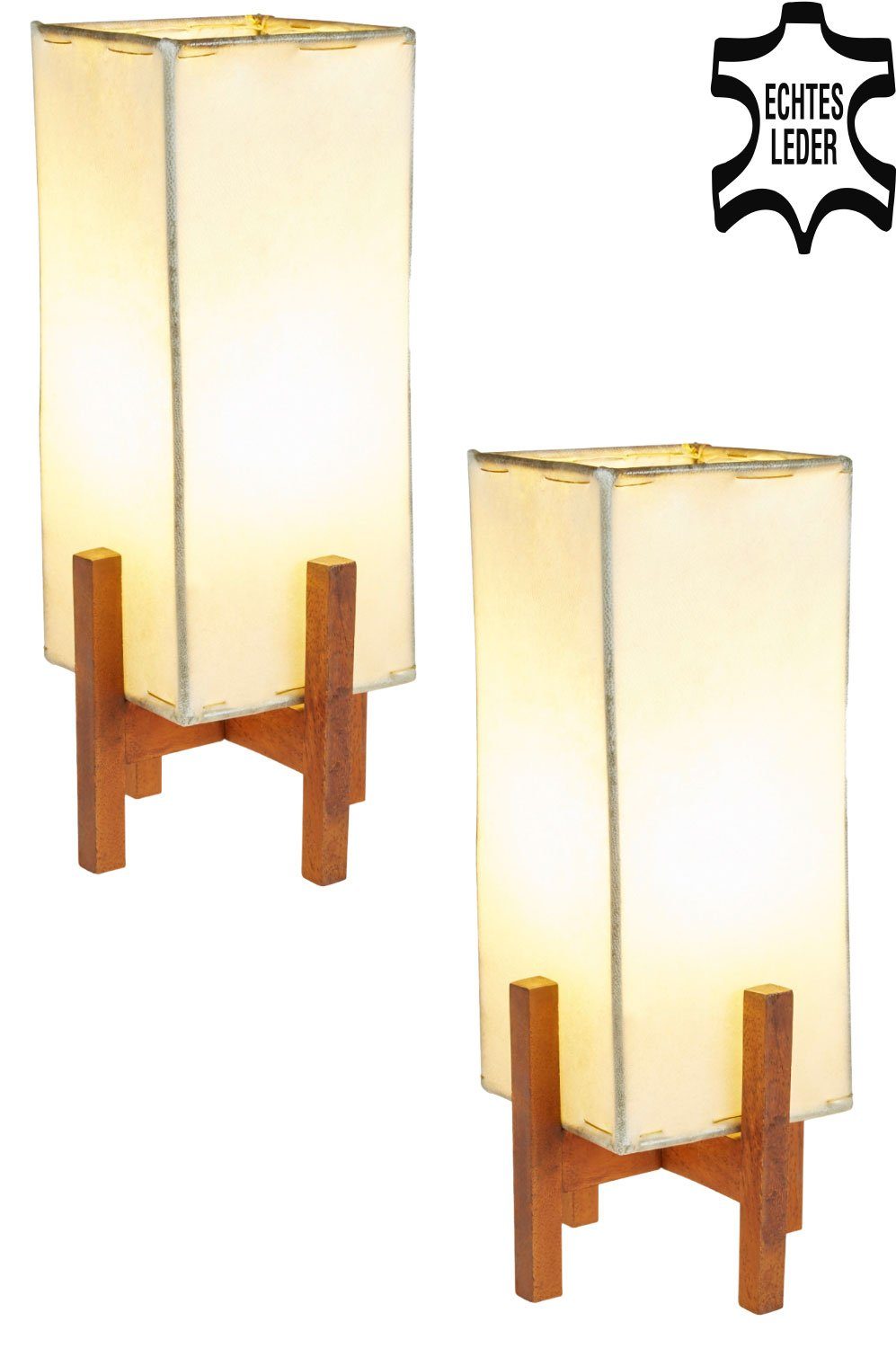 Stehlampe 2er SET Janka Natur mit dunkelbraunem Gestell