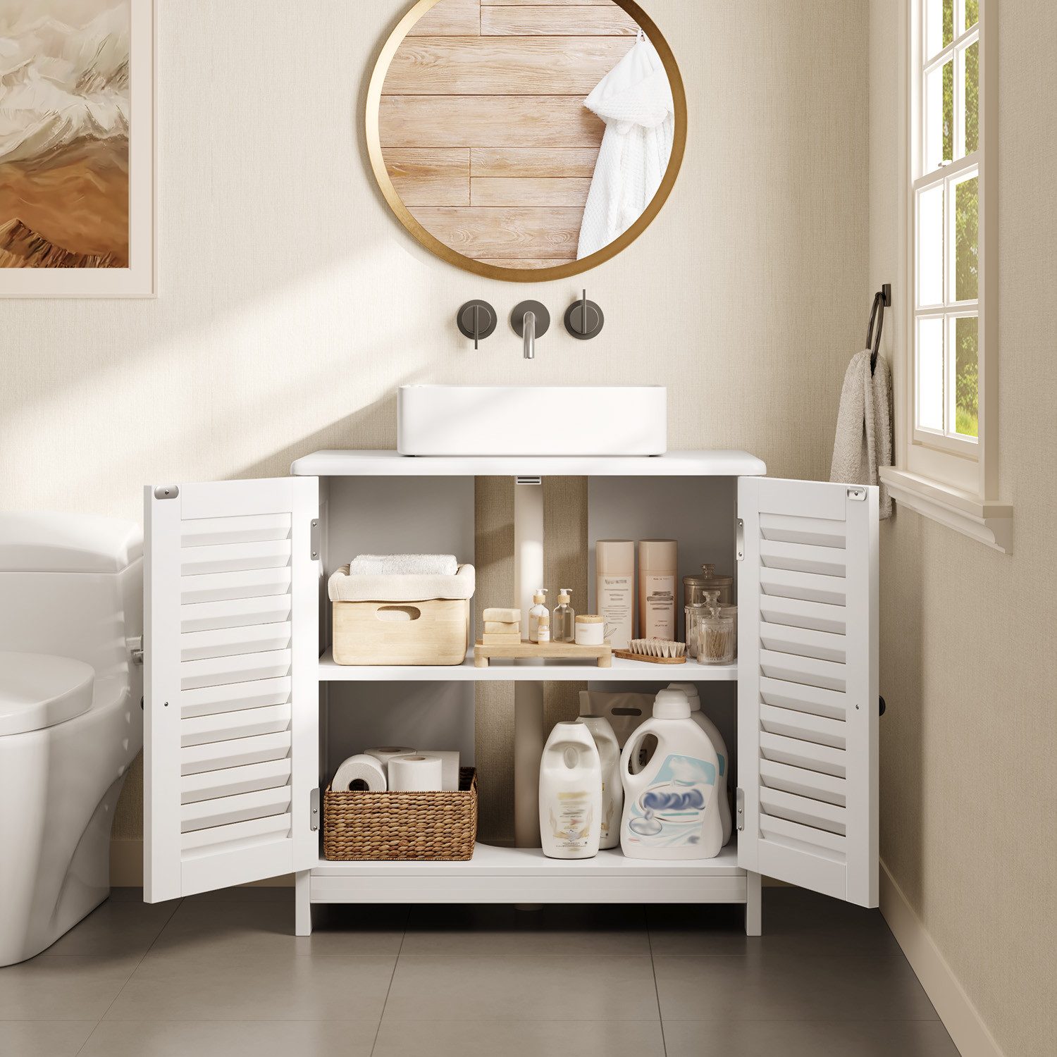 Bealife Waschbeckenunterschrank mit 2 Lamellentüren, Verstellbare Ablage, W günstig online kaufen