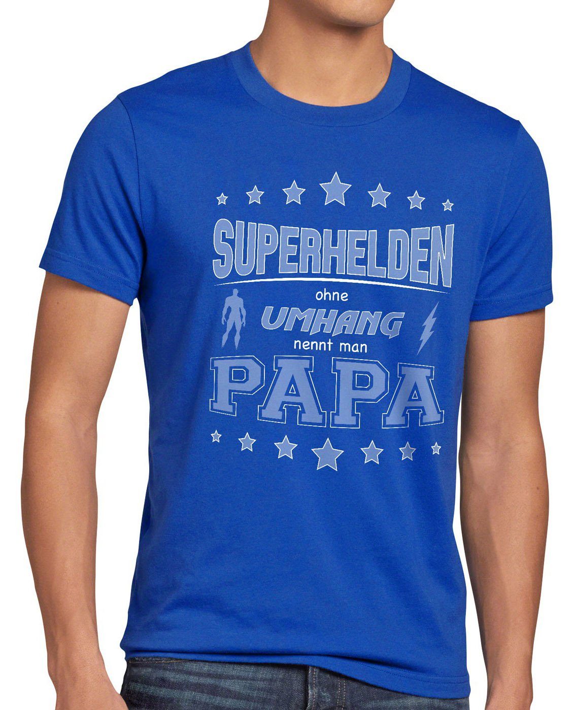 style3 Print-Shirt Herren T-Shirt Superhelden ohne Umhang nennt man Papa Fun Shirt Vater Dad Spruch blau